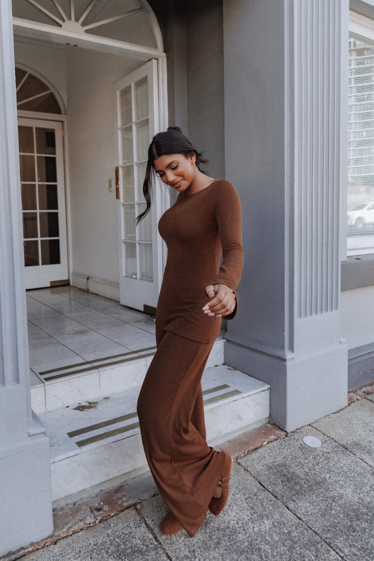 Selly Knitted Pant Set in Brown – view 1 of 8