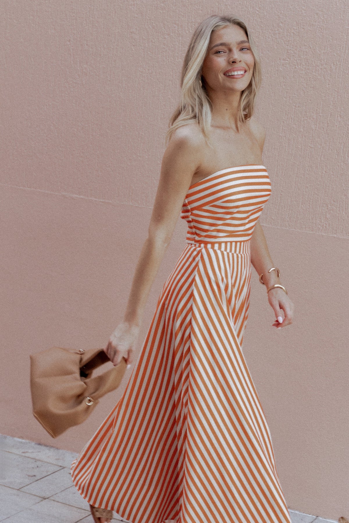 Serafina Two Piece Set in Orange Beige Stripe – view 2 of 9