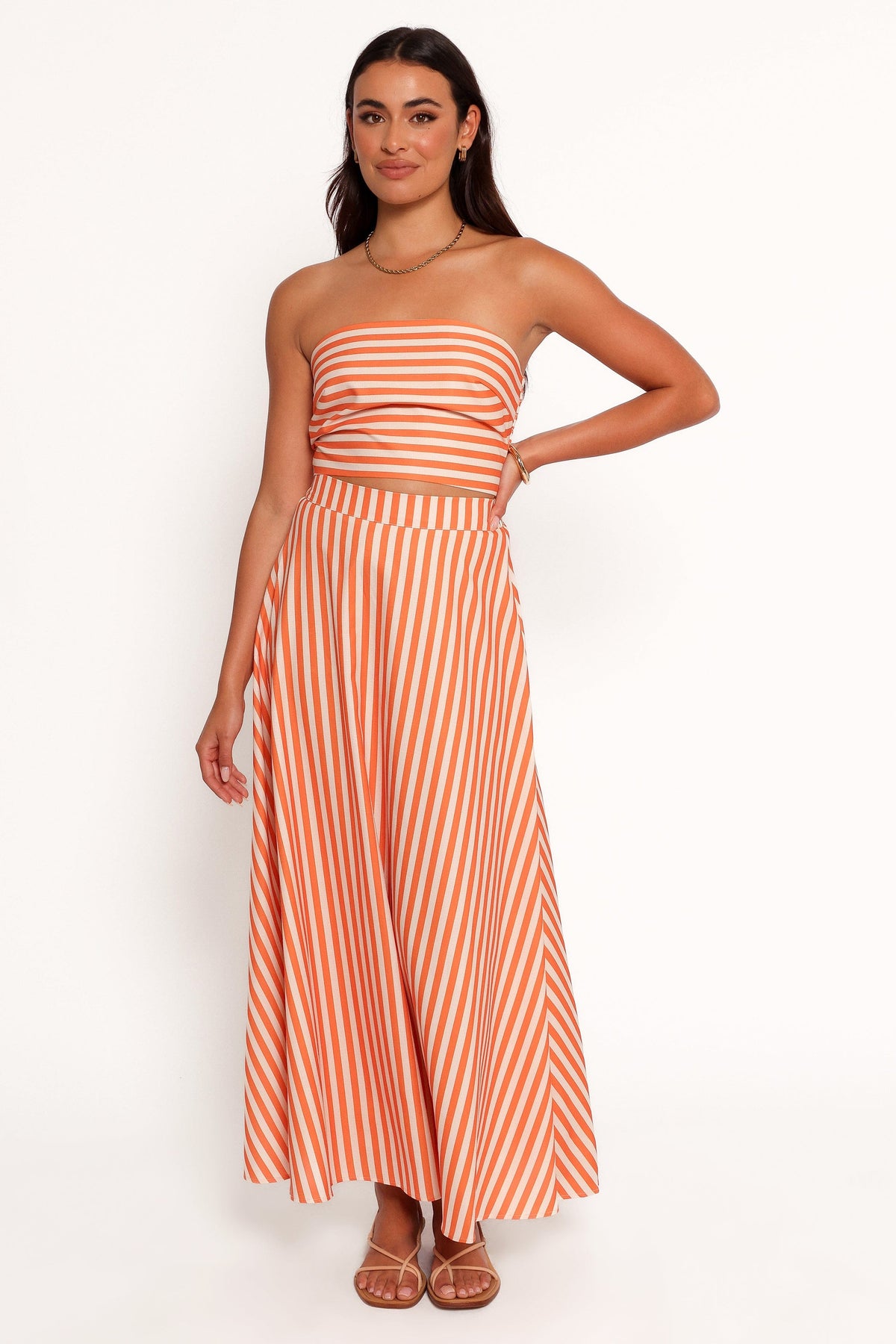 Serafina Two Piece Set in Orange Beige Stripe – view 3 of 9