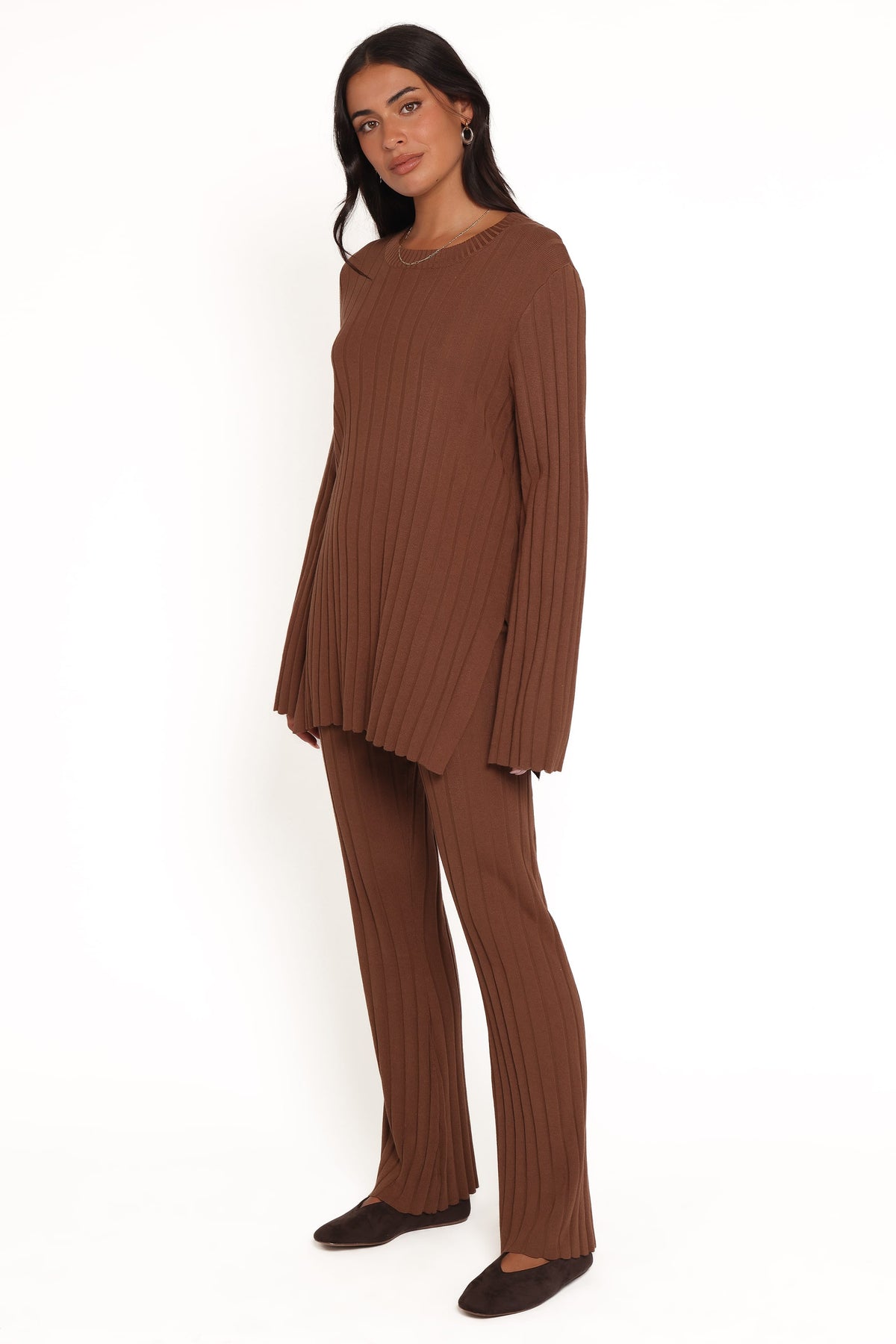 Silvie Long Sleeve Knitted Set in Chocolate – view 3 of 5