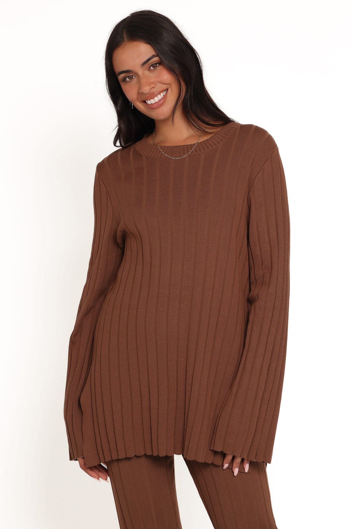Silvie Long Sleeve Knitted Set in Chocolate – view 2 of 5