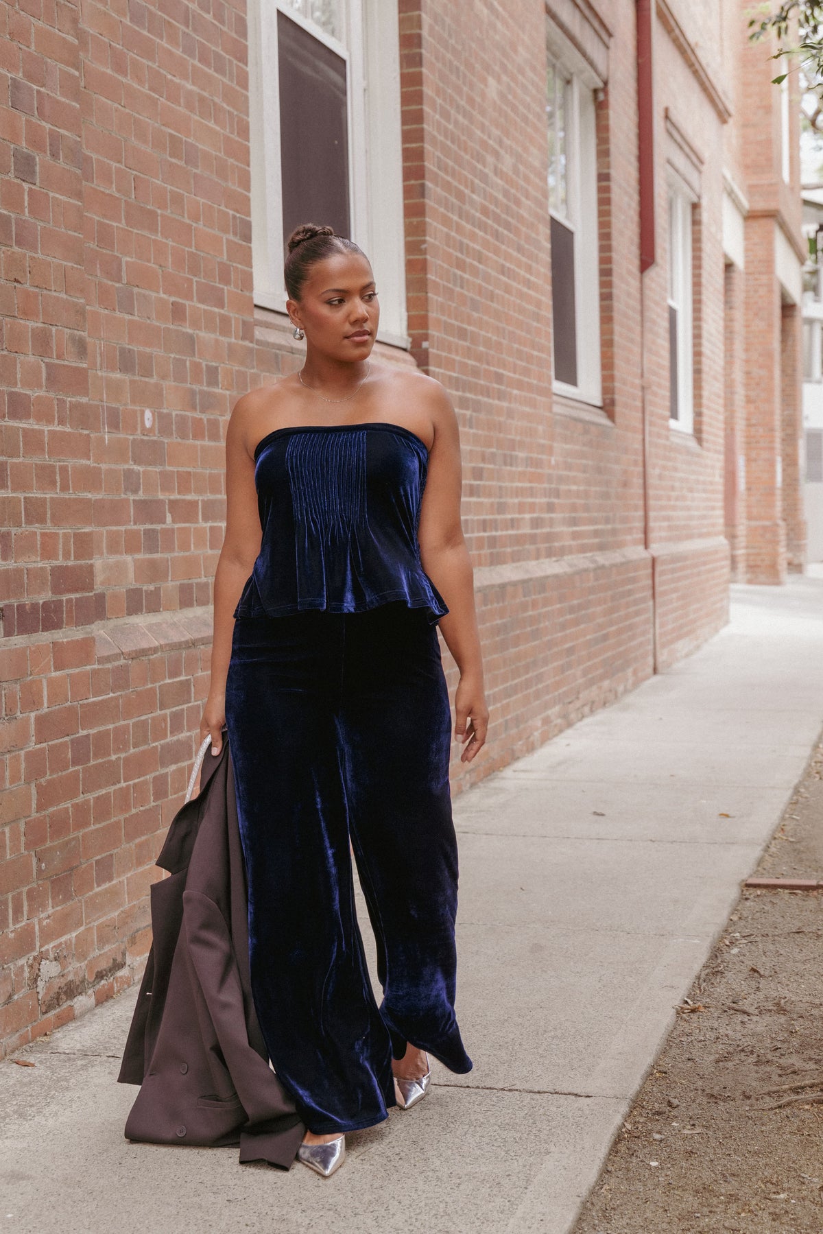 Sutton Strapless Pant Set in Midnight Blue Velvet – view 1 of 9
