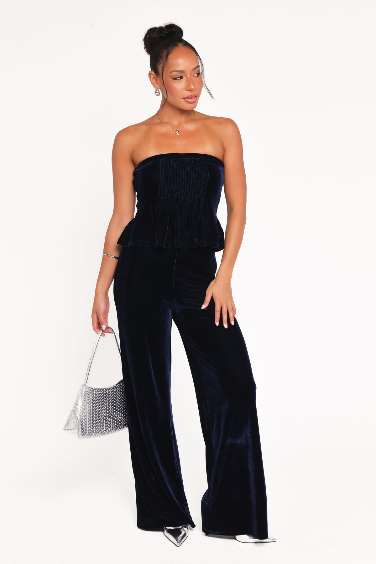 Sutton Strapless Pant Set in Midnight Blue Velvet – view 2 of 9