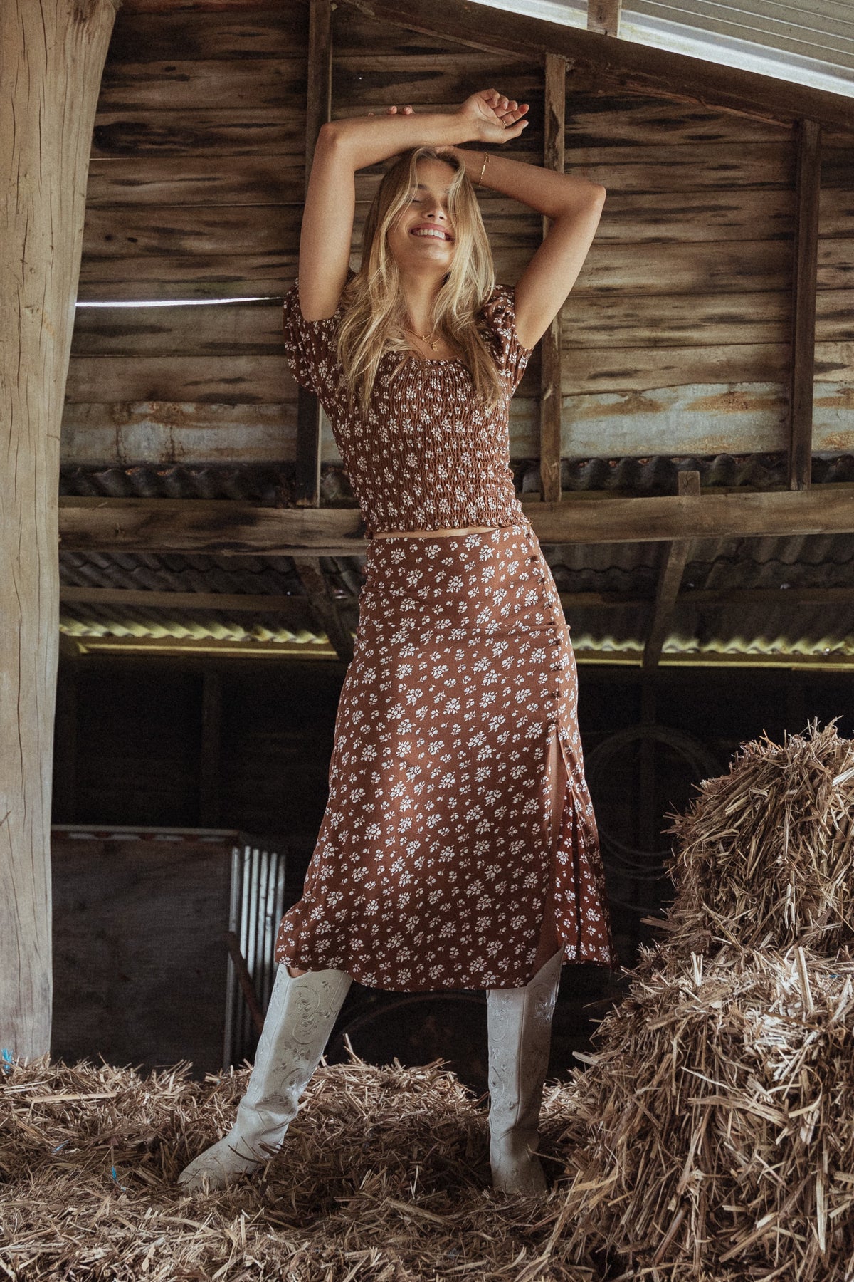Zola Skirt Set in Brown Ditsy Floral – view 1 of 9