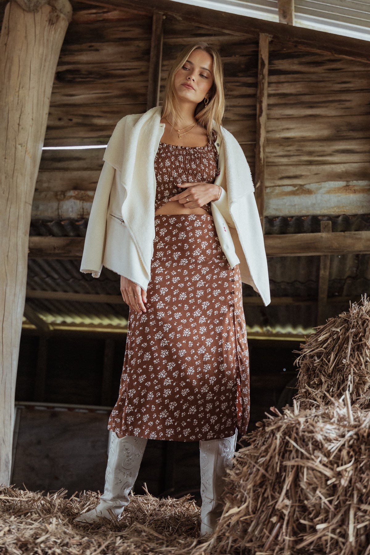 Zola Skirt Set in Brown Ditsy Floral – view 2 of 9