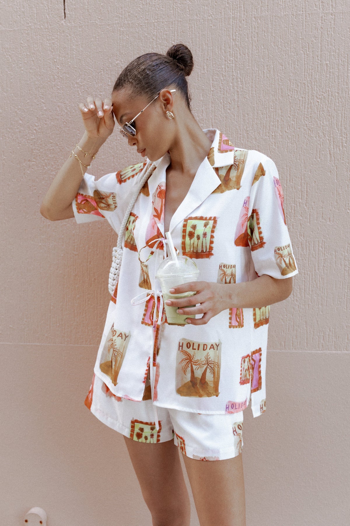 Aaliyah Tie Front Top in White Multi – view 1 of 9