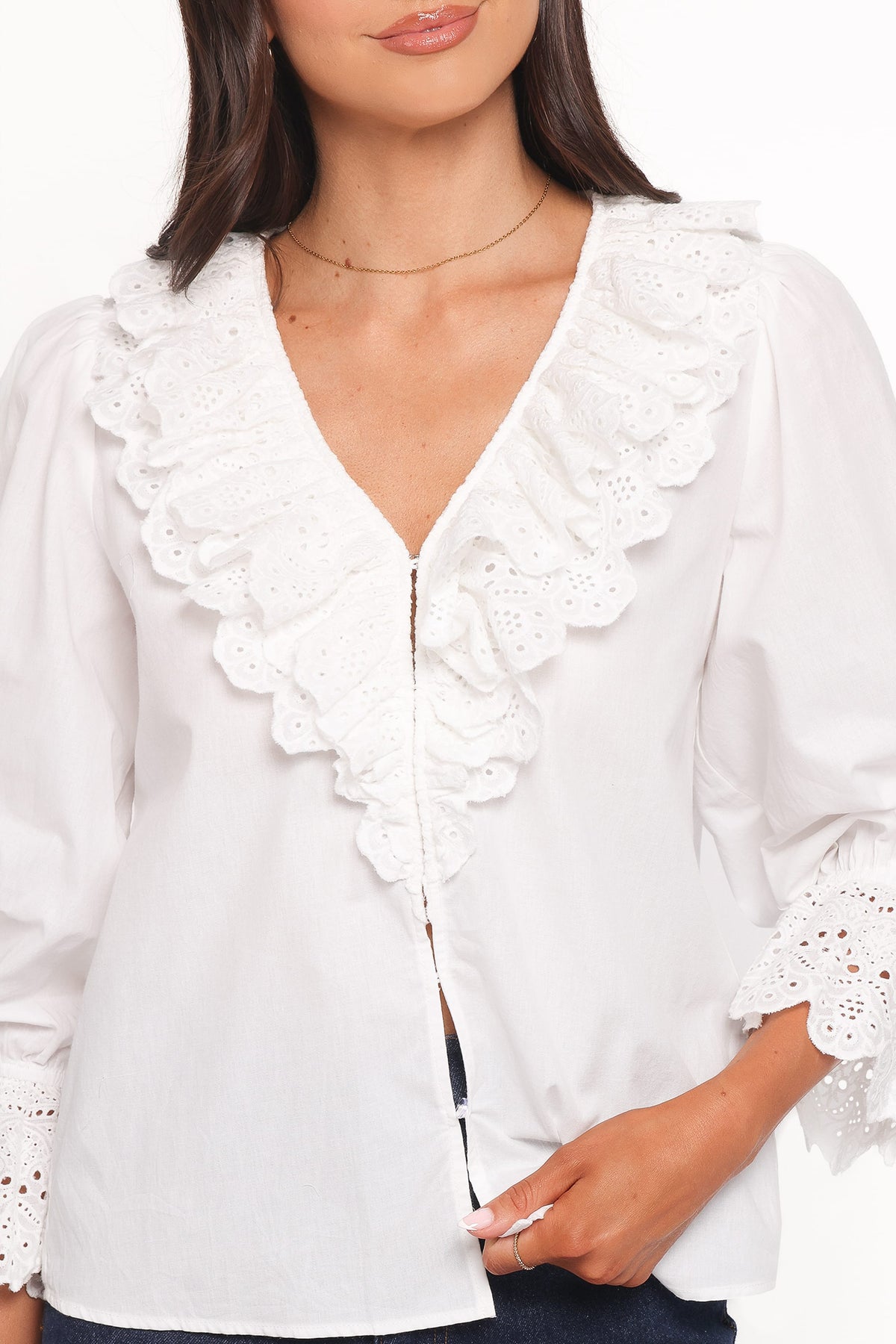 Aelwen Ruffle Blouse in White Embroidery – view 2 of 6