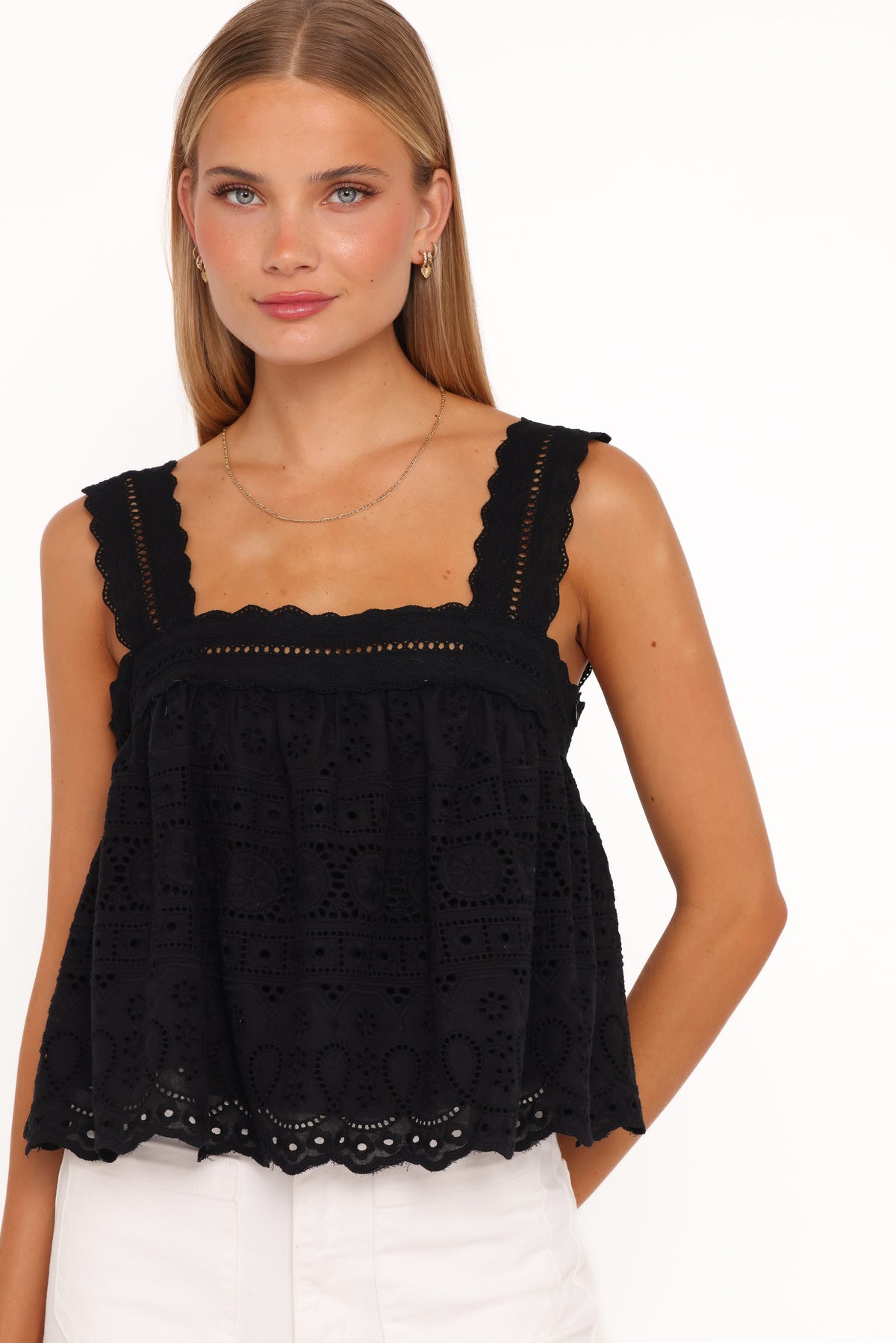 Aideen Eyelet Top in Black – view 1 of 6