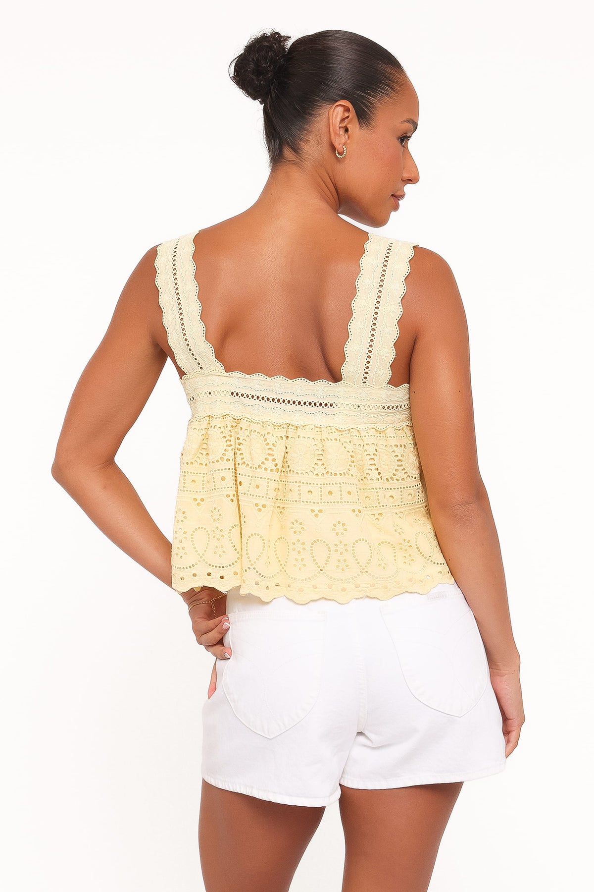 Aideen Eyelet Top in Pale Yellow – view 4 of 6