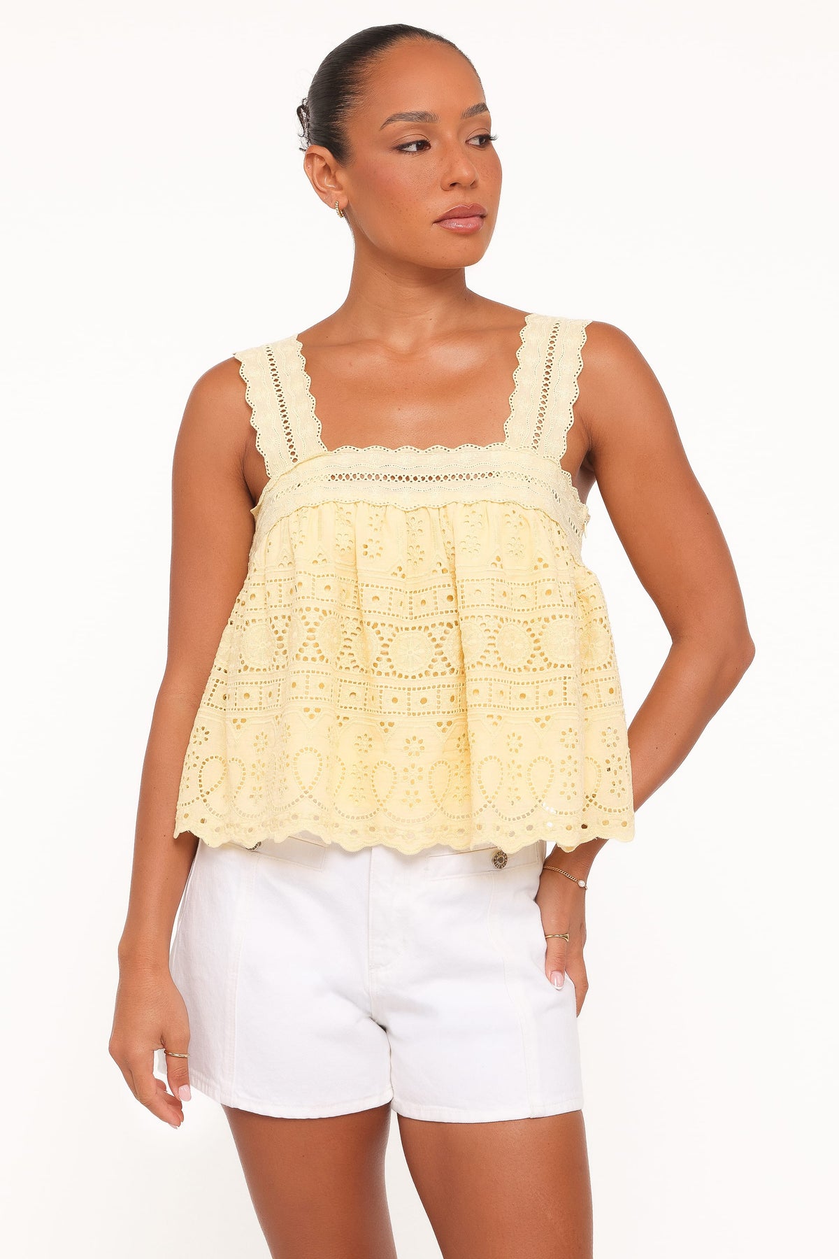 Aideen Eyelet Top in Pale Yellow – view 1 of 6