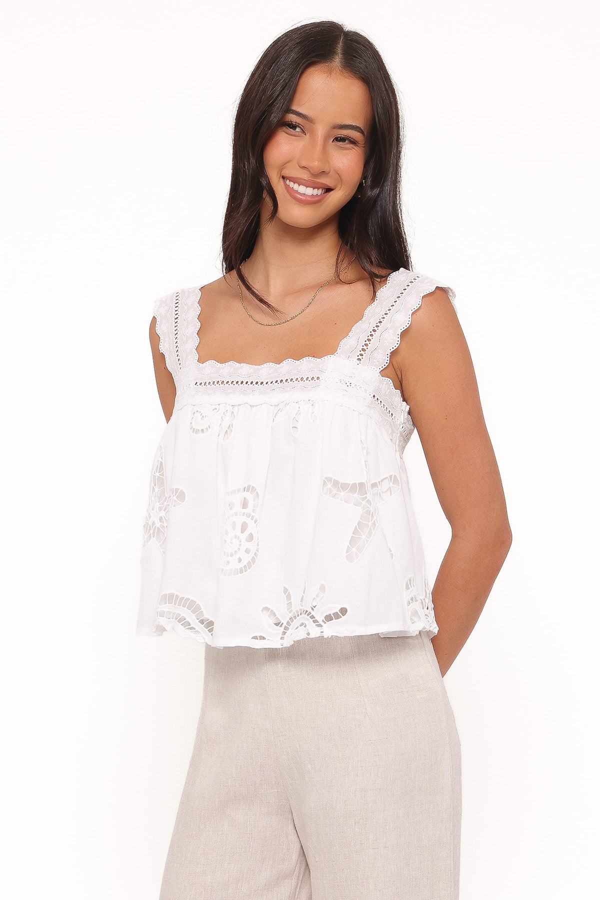 Aideen Eyelet Top in White Shell – view 3 of 6