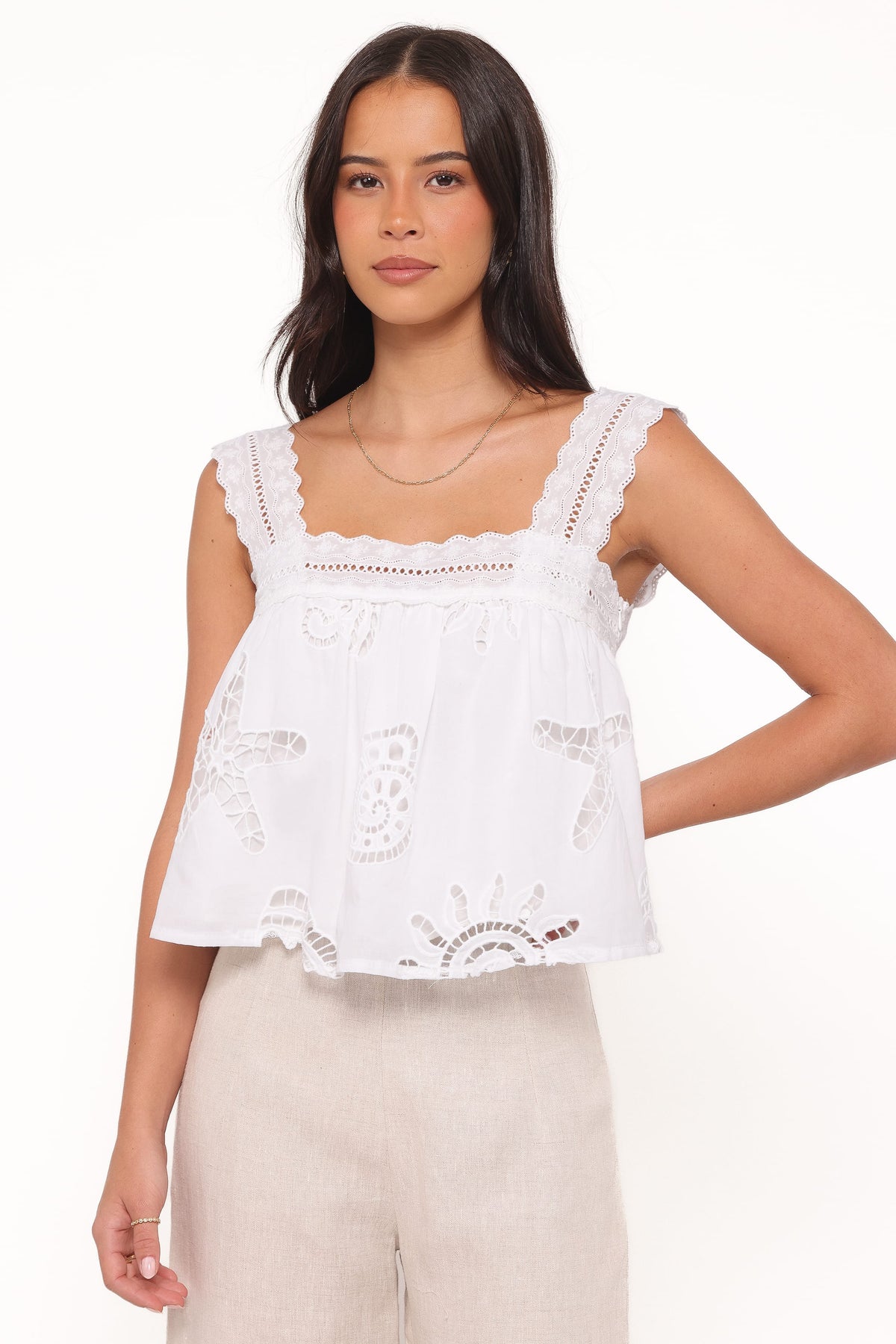 Aideen Eyelet Top in White Shell – view 1 of 6