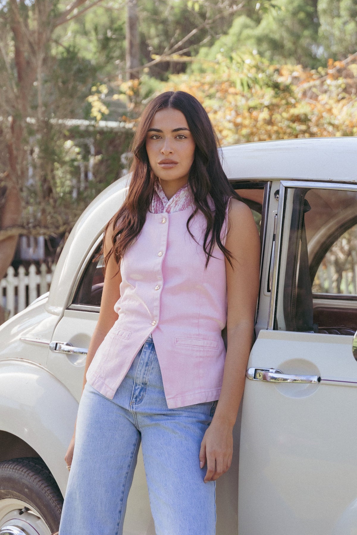 Ailis Denim Vest Top in Dusty Pink – view 1 of 8