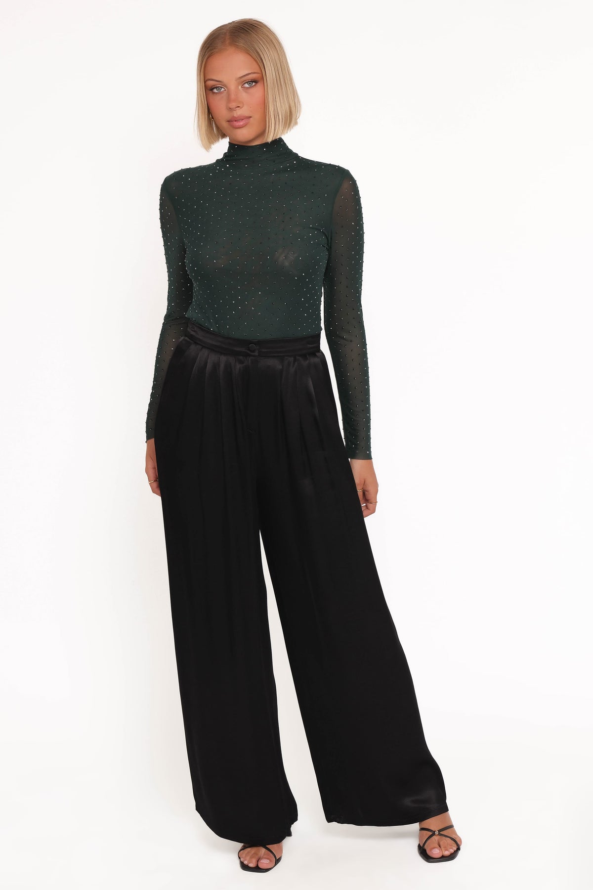 Alejandra Embellished Mesh Top in Hunter Green – view 5 of 6