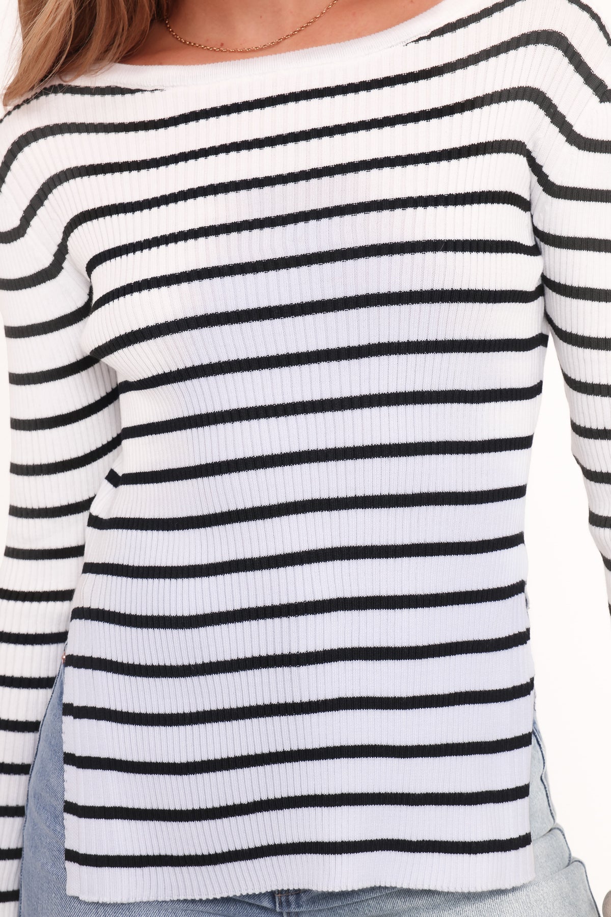 Alvina Knit Top in White Black Stripe – view 5 of 8