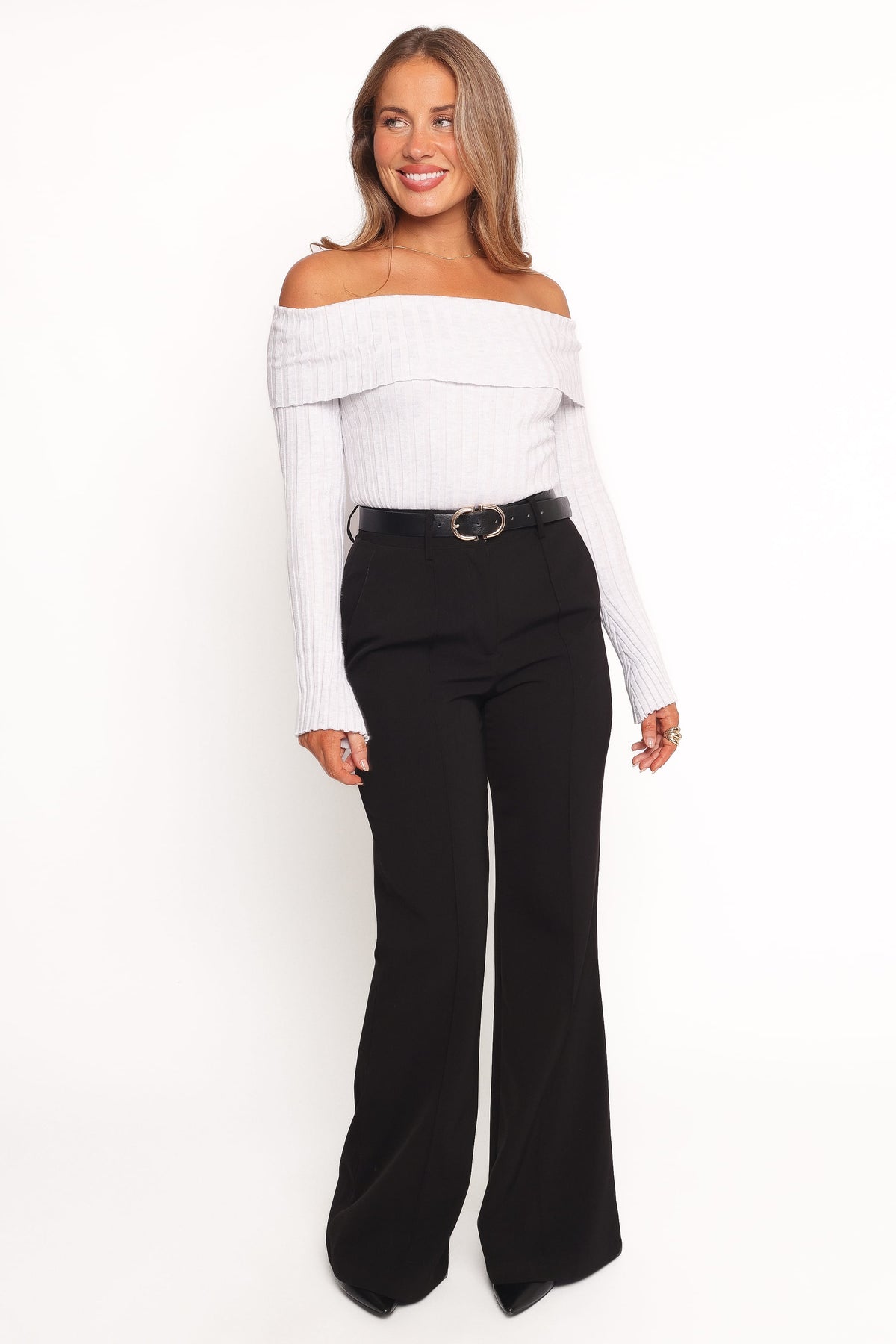 Anderson Wide Rib Off Shoulder Top in Pastel Grey – view 5 of 6