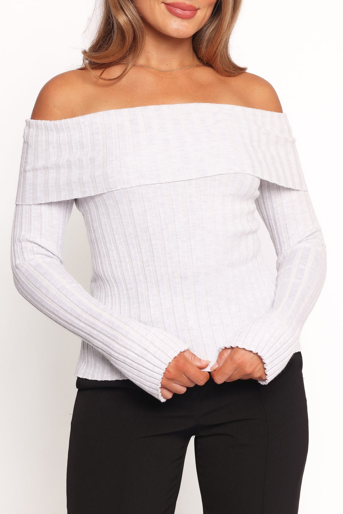 Anderson Wide Rib Off Shoulder Top in Pastel Grey – view 2 of 6