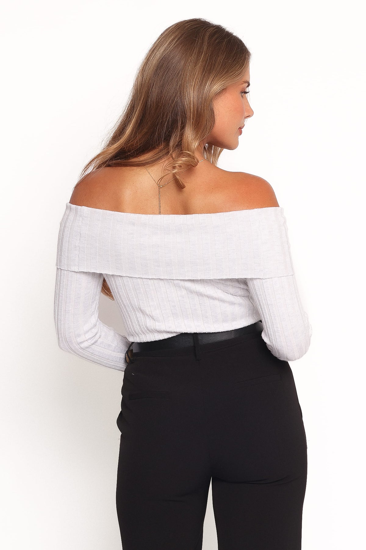 Anderson Wide Rib Off Shoulder Top in Pastel Grey – view 4 of 6