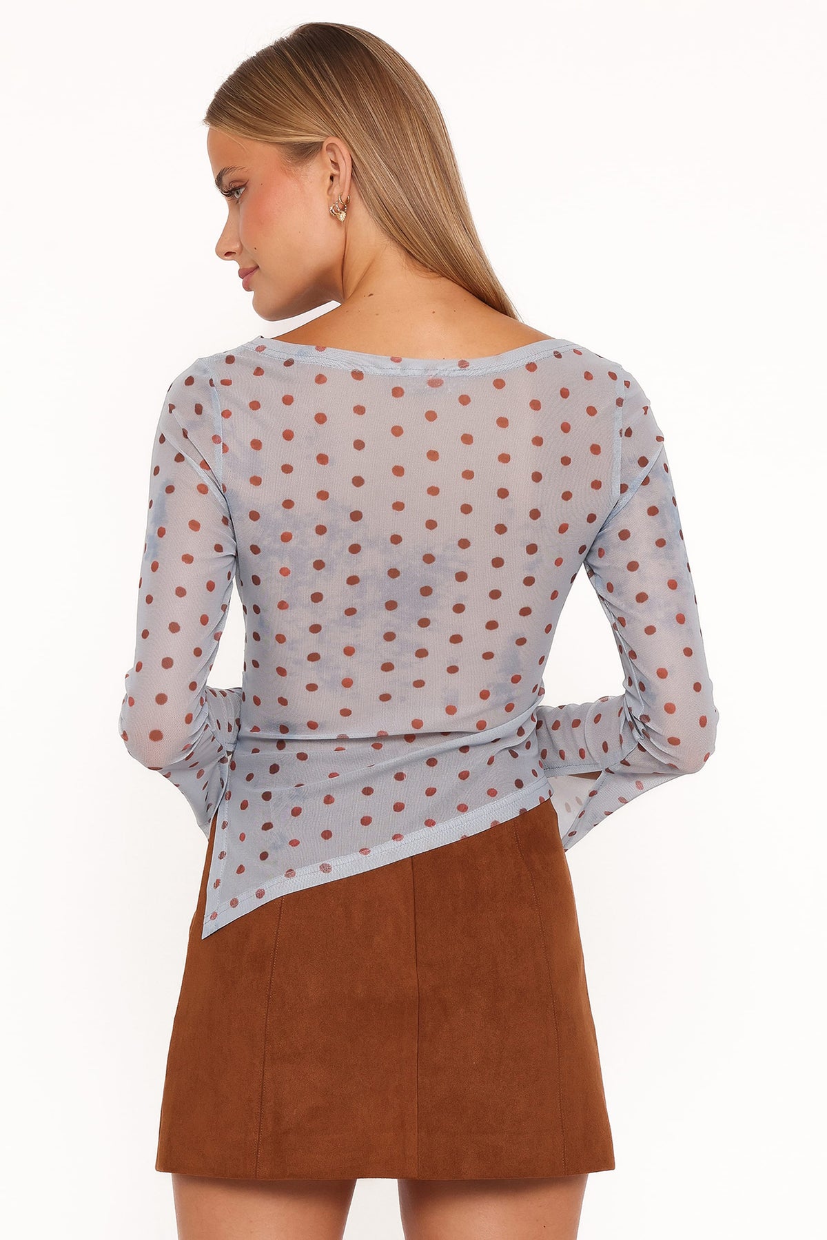 Annora Asymmetrical Mesh Top in Blue Dot – view 4 of 6