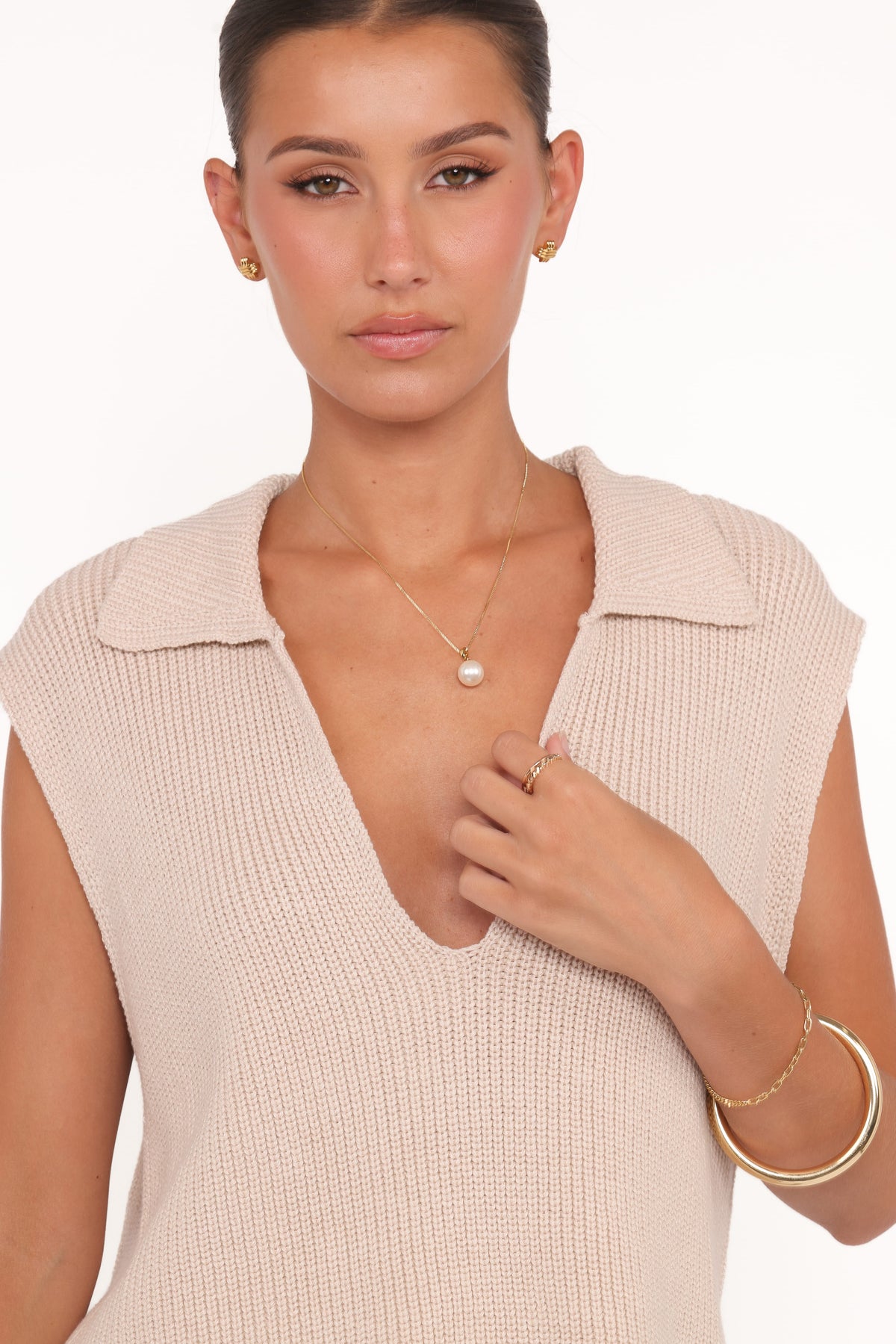 Asha Knitted Top in Beige – view 3 of 7