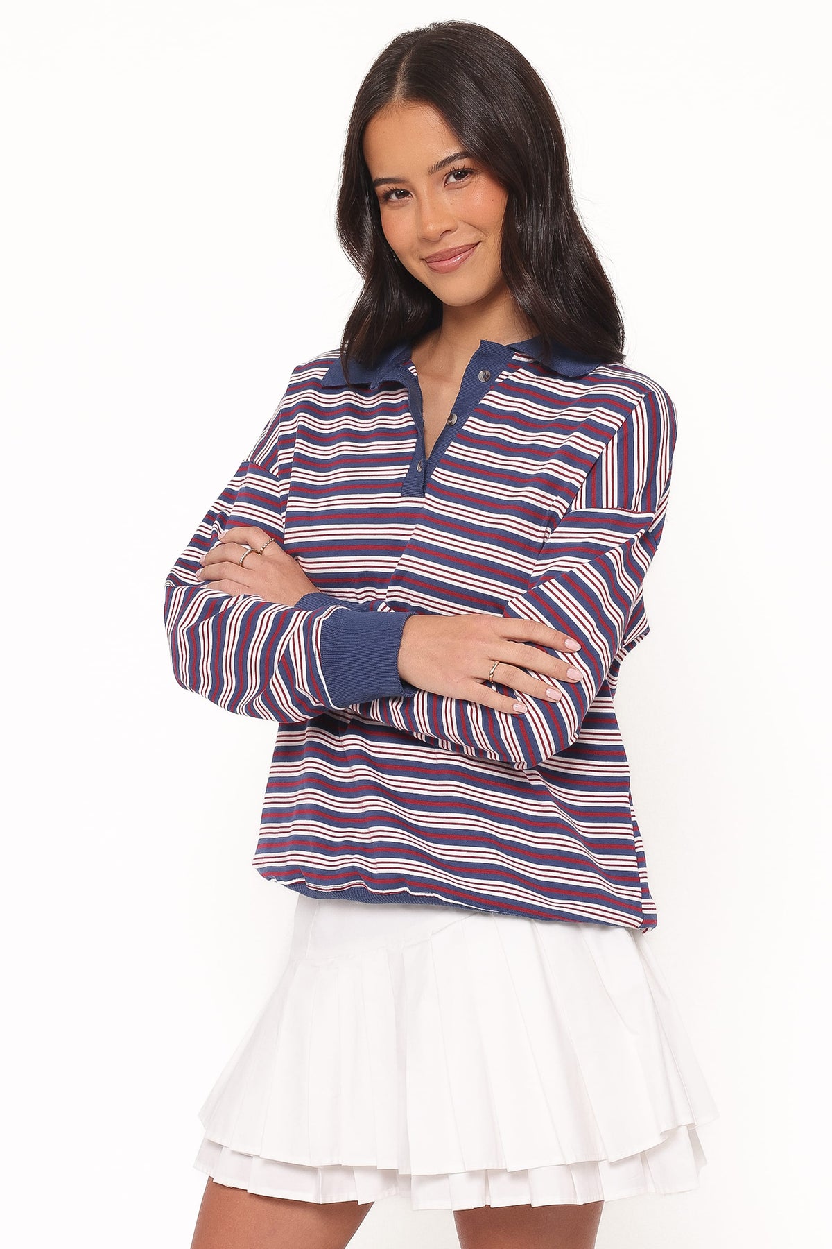 Beau Long Sleeve Jersey Top in Navy Stripe – view 4 of 8