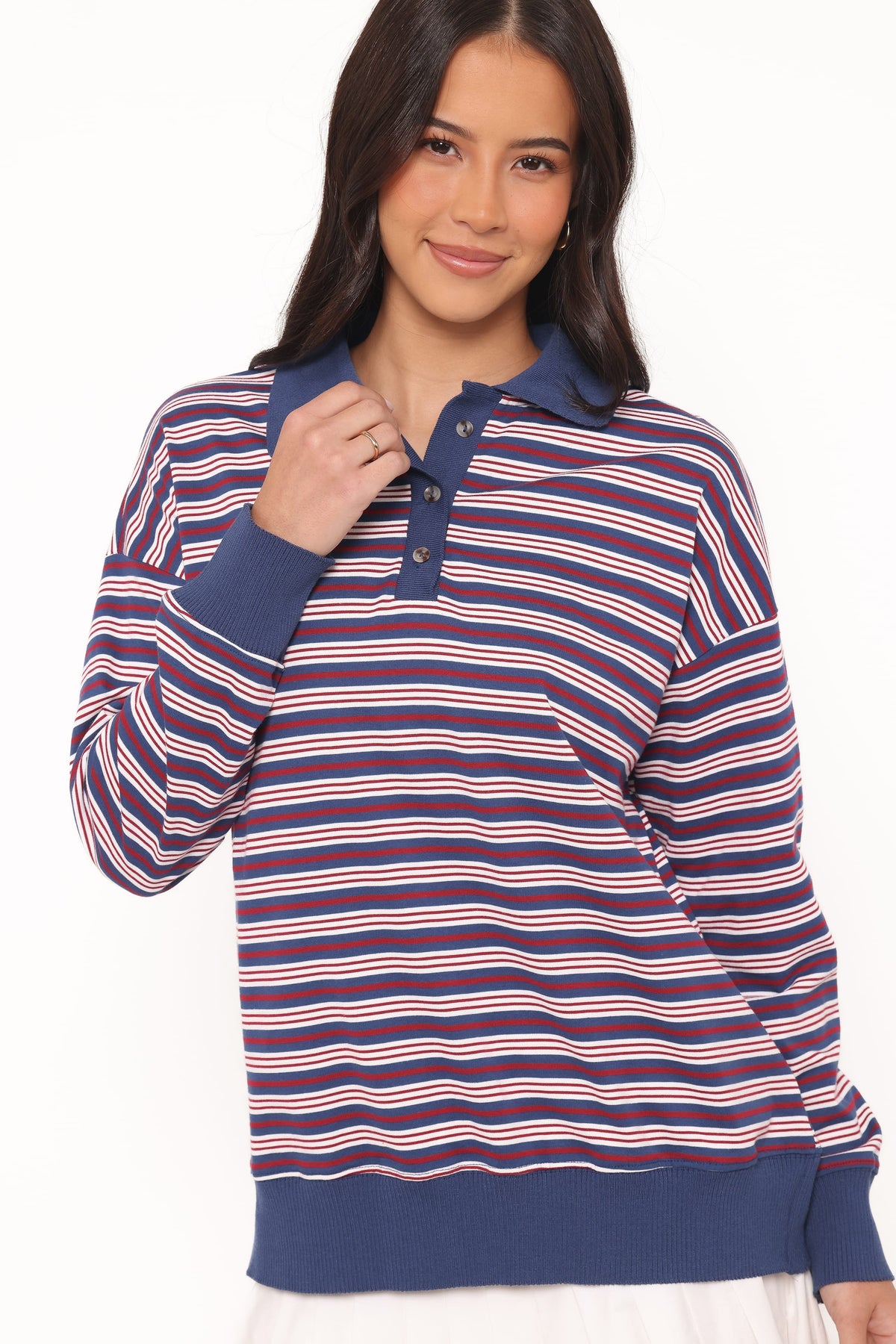 Beau Long Sleeve Jersey Top in Navy Stripe – view 3 of 8