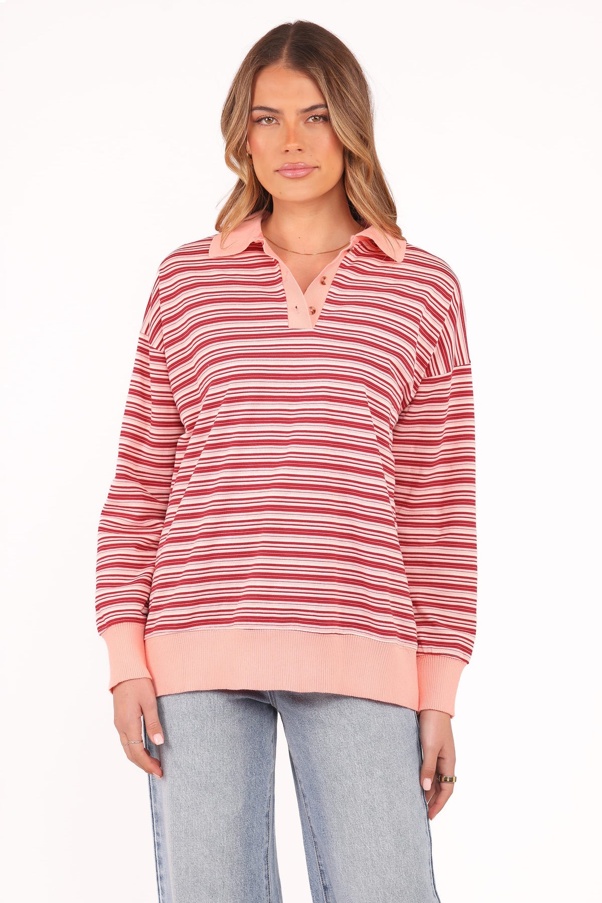 Beau Long Sleeve Jersey Top in Pink Stripe – view 2 of 9