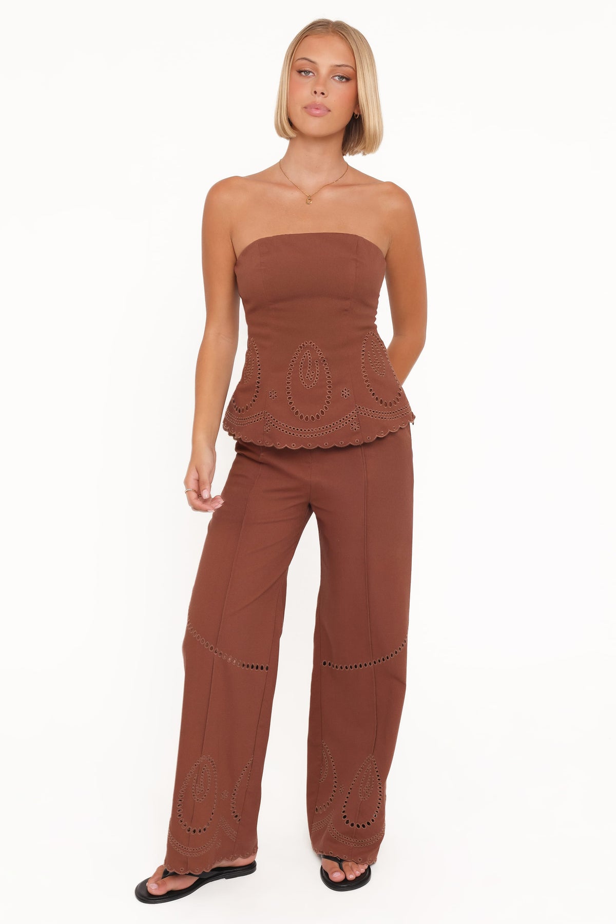 Benton Eyelet Strapless Top in Brown – view 4 of 6