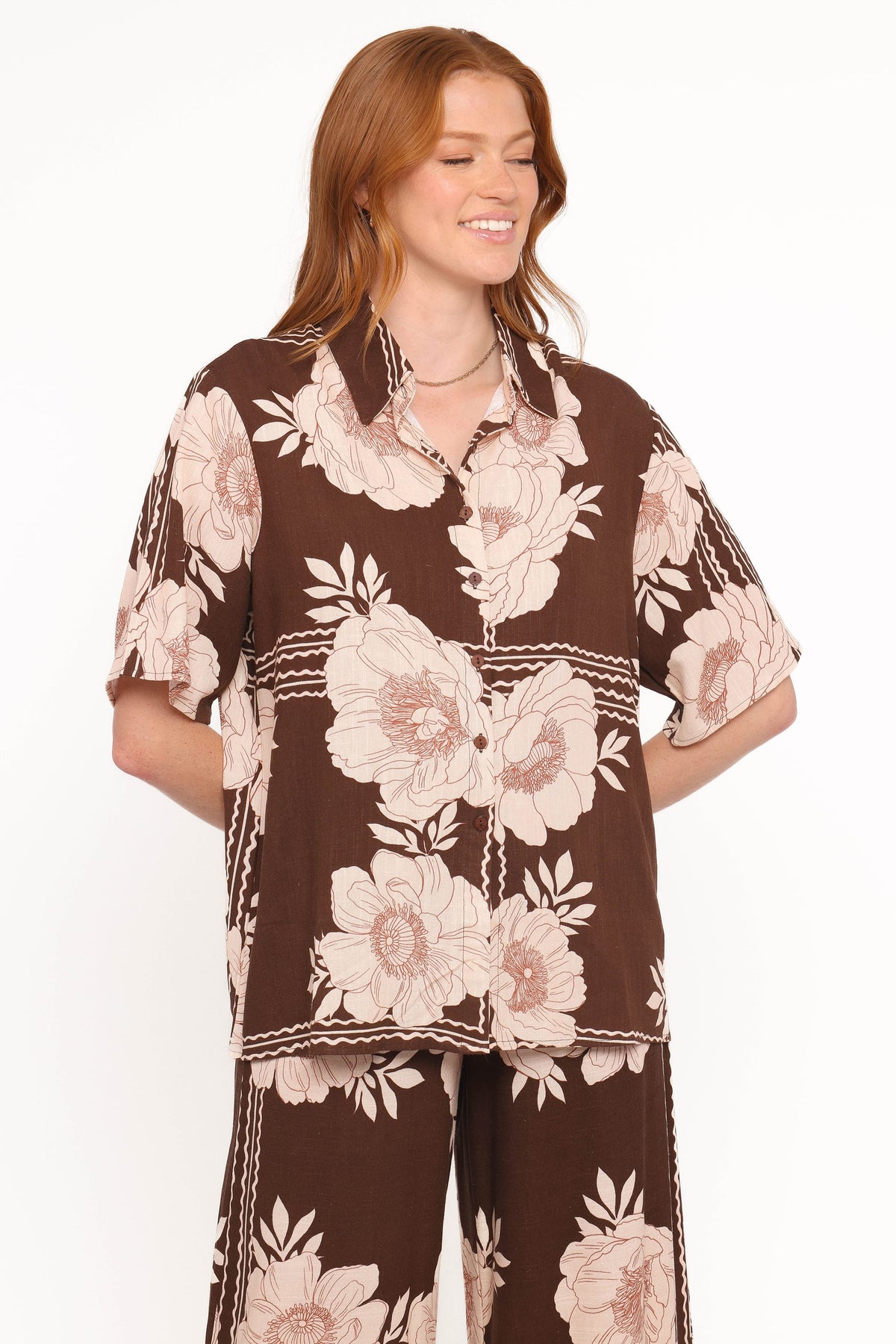 Bernadine Short Sleeve Shirt in Brown Floral – view 2 of 6