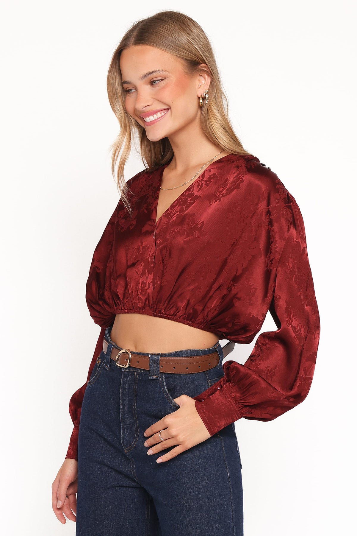 Bowman Cropped Blouse in Wine – view 3 of 7