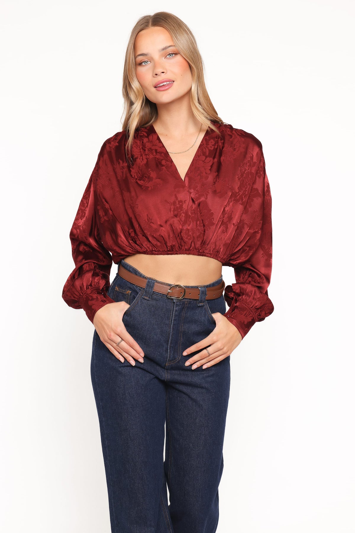 Bowman Cropped Blouse in Wine – view 6 of 7