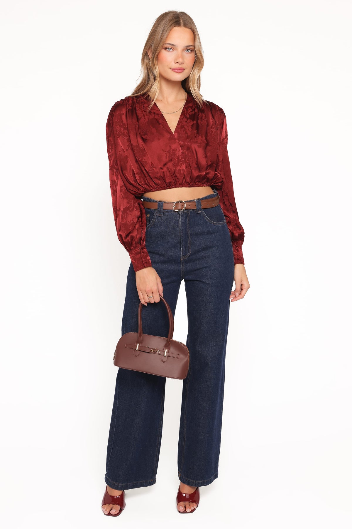 Bowman Cropped Blouse in Wine – view 5 of 7