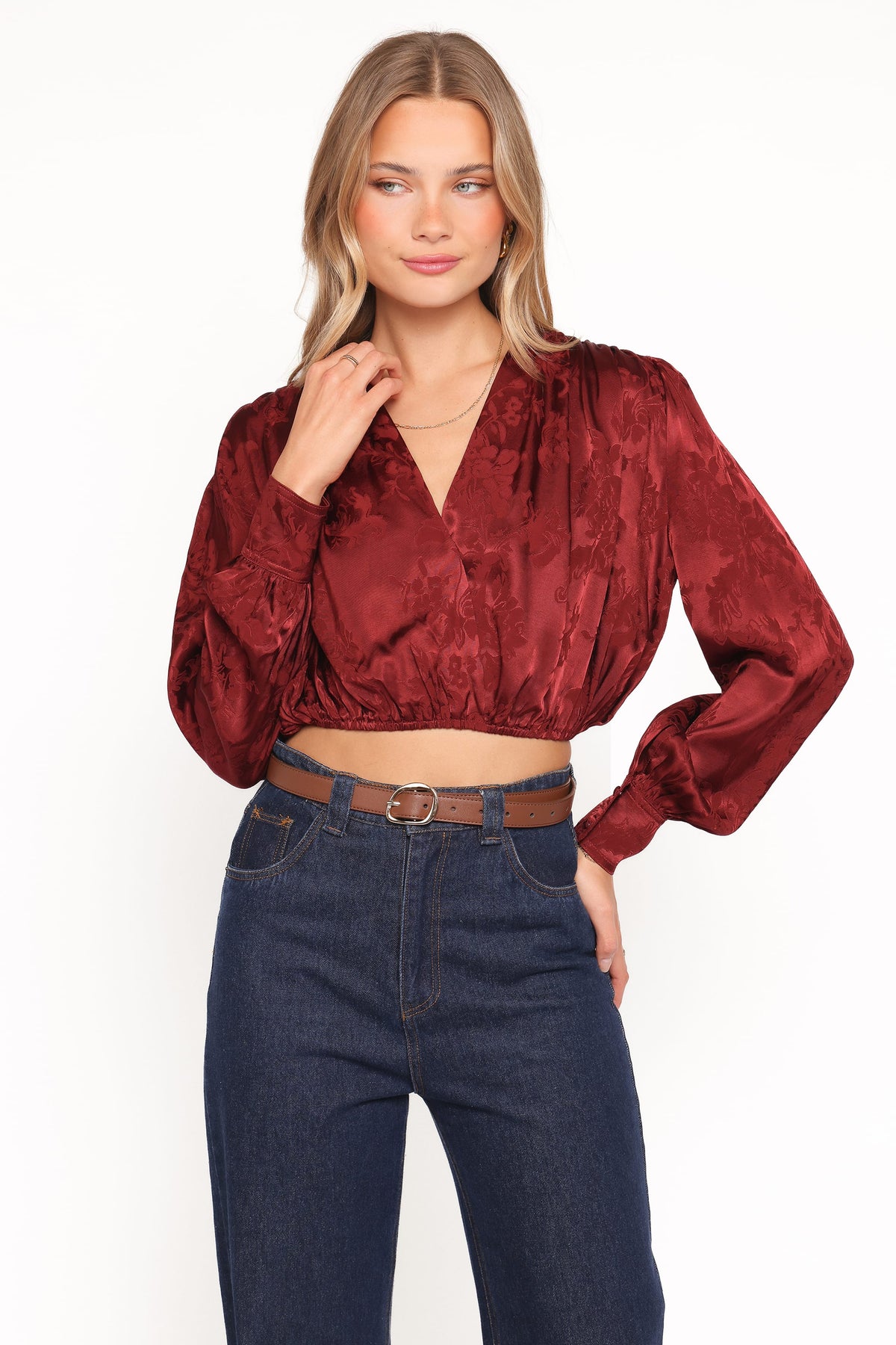 Bowman Cropped Blouse in Wine – view 1 of 7