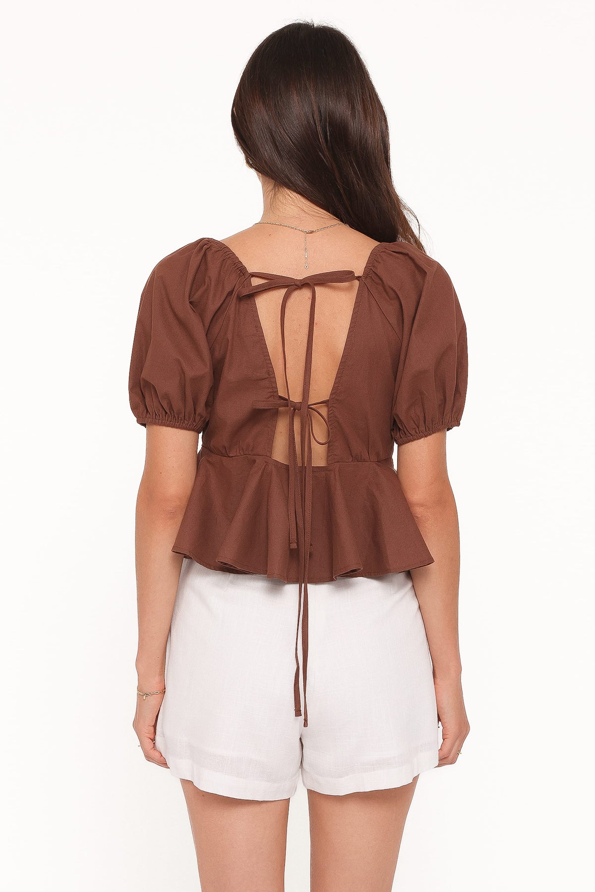 Brienne Tie Front Top in Chocolate – view 4 of 7