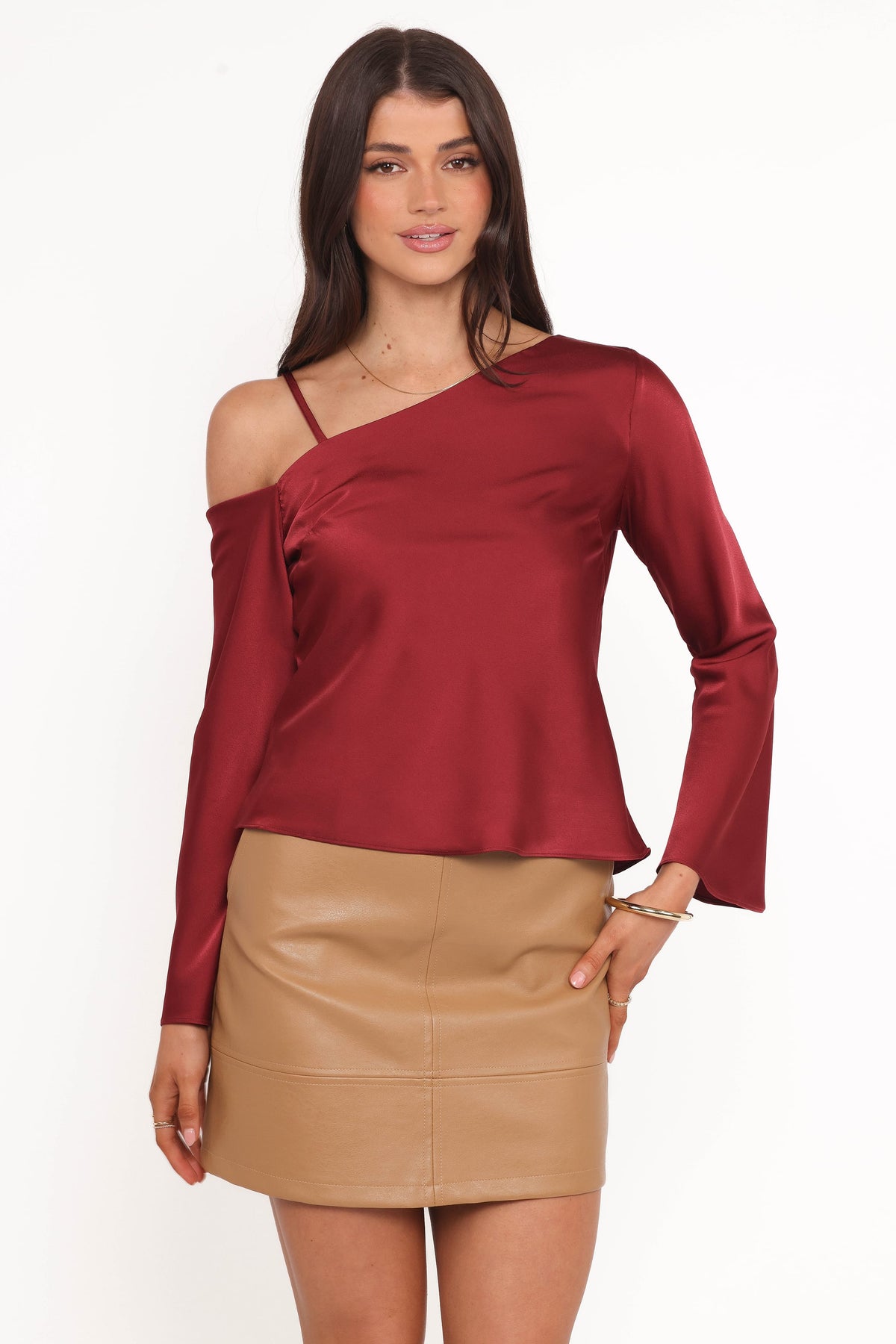 Brisa Off Shoulder Top in Cherry – view 2 of 7