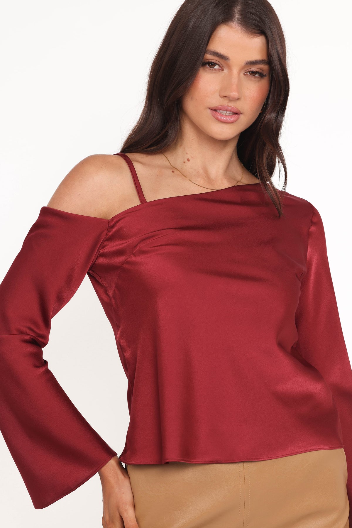 Brisa Off Shoulder Top in Cherry – view 1 of 7