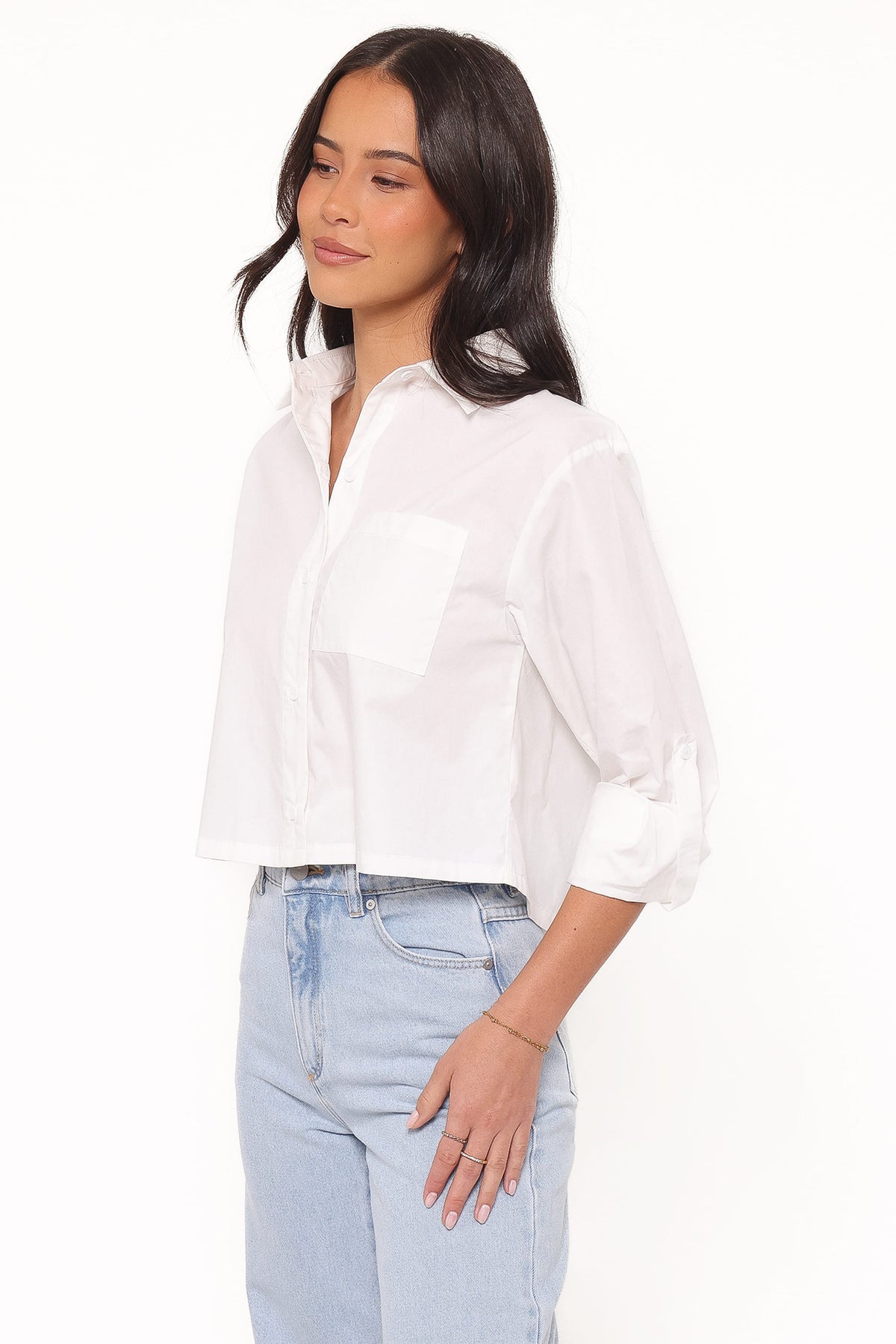 Bronagh Cropped Button Up Shirt in White – view 4 of 8