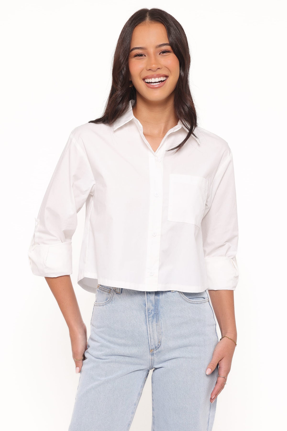 Bronagh Cropped Button Up Shirt in White – view 2 of 8