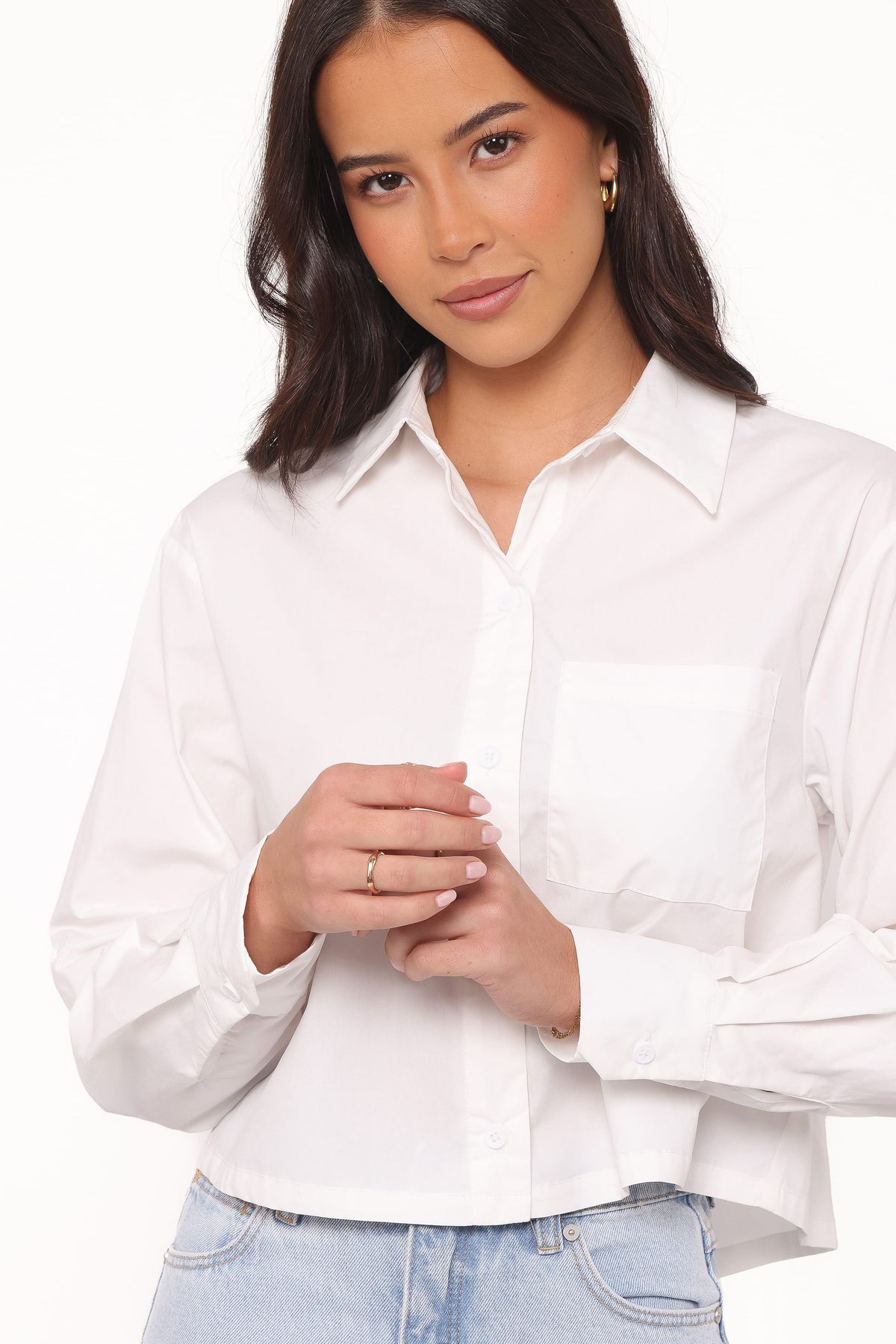 Bronagh Cropped Button Up Shirt in White – view 3 of 8