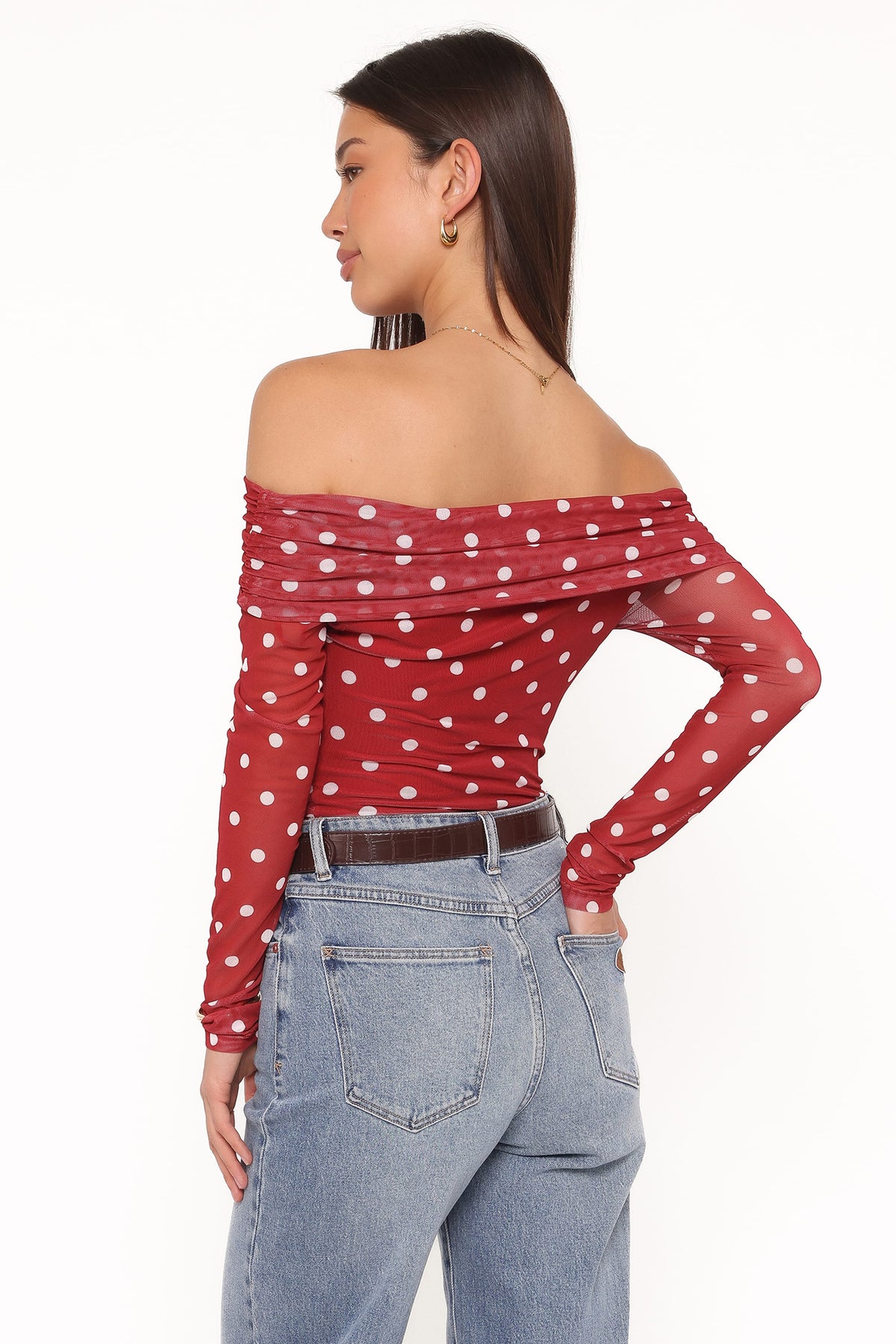 Caelira Off Shoulder Top in Red Polka Dot – view 4 of 6