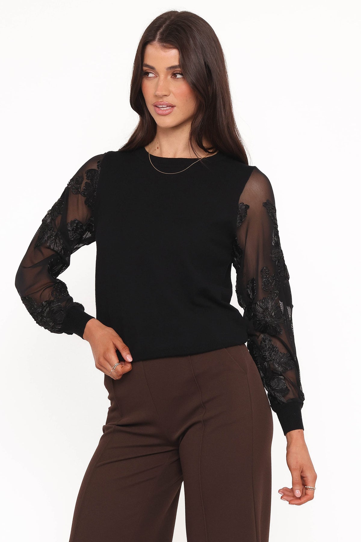 Cailin Sheer Sleeve Top in Black – view 3 of 6