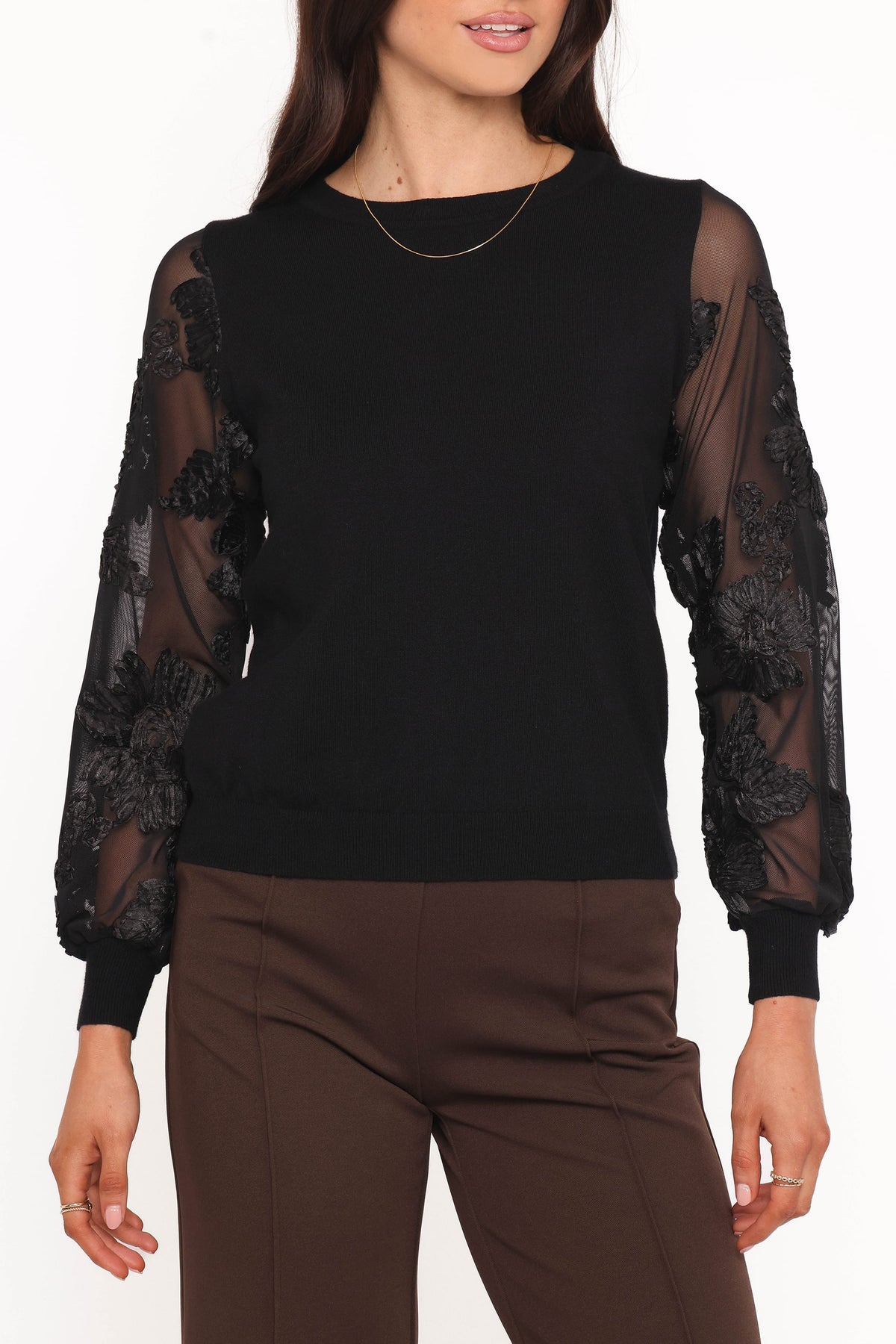 Cailin Sheer Sleeve Top in Black – view 2 of 6