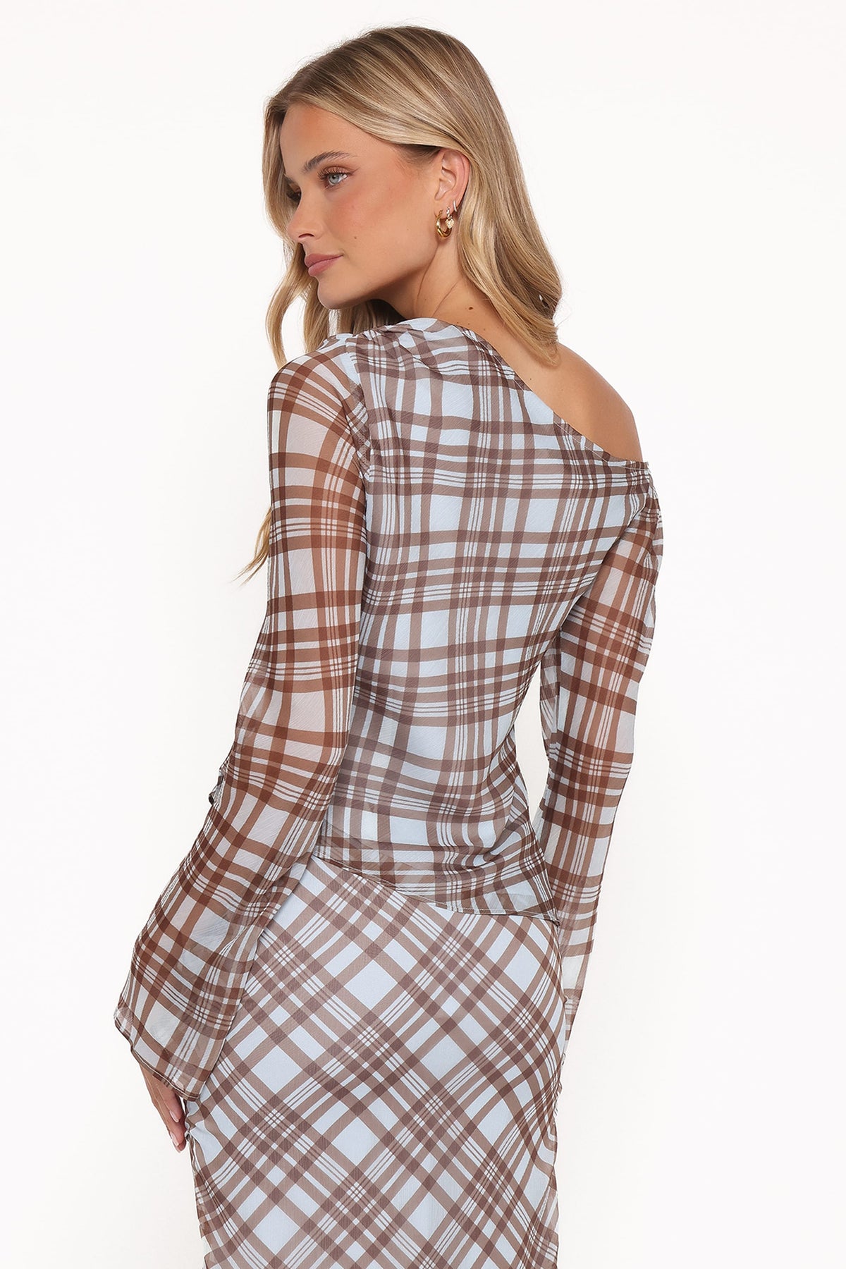 Caitriona Cowl Neck Top in Blue Plaid – view 5 of 8