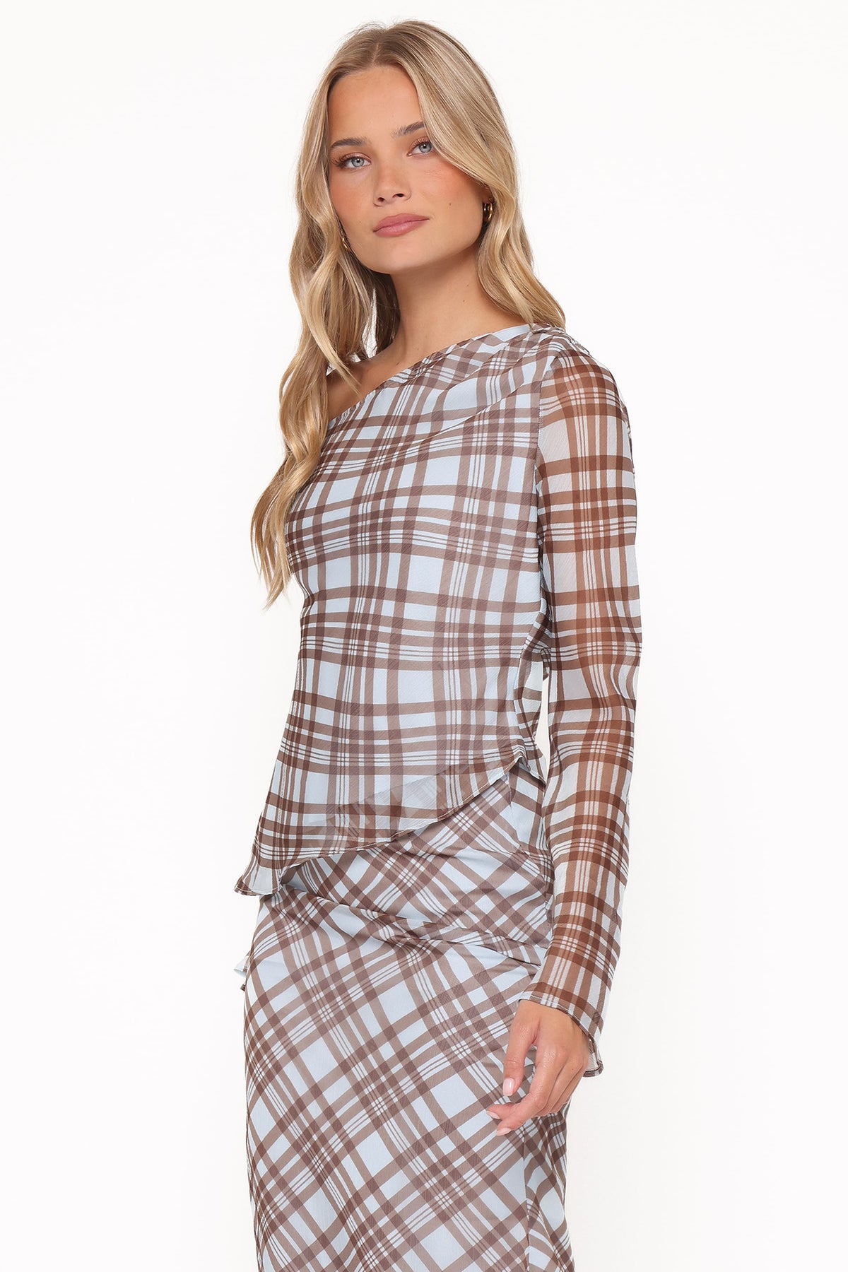 Caitriona Cowl Neck Top in Blue Plaid – view 4 of 8