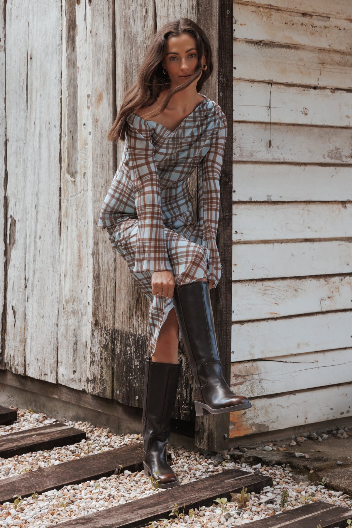 Caitriona Cowl Neck Top in Blue Plaid – view 8 of 8