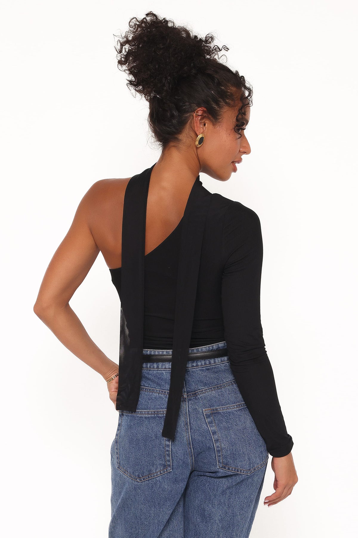 Carlie Mesh One Shoulder Top in Black – view 3 of 6
