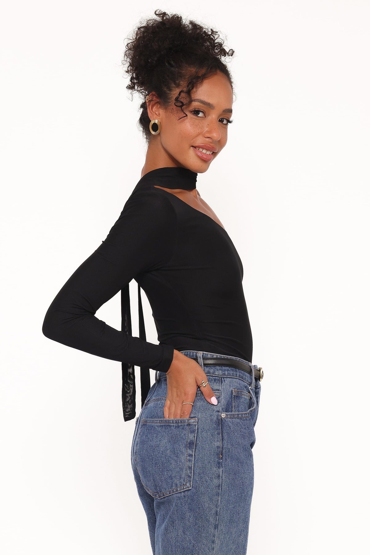 Carlie Mesh One Shoulder Top in Black – view 2 of 6