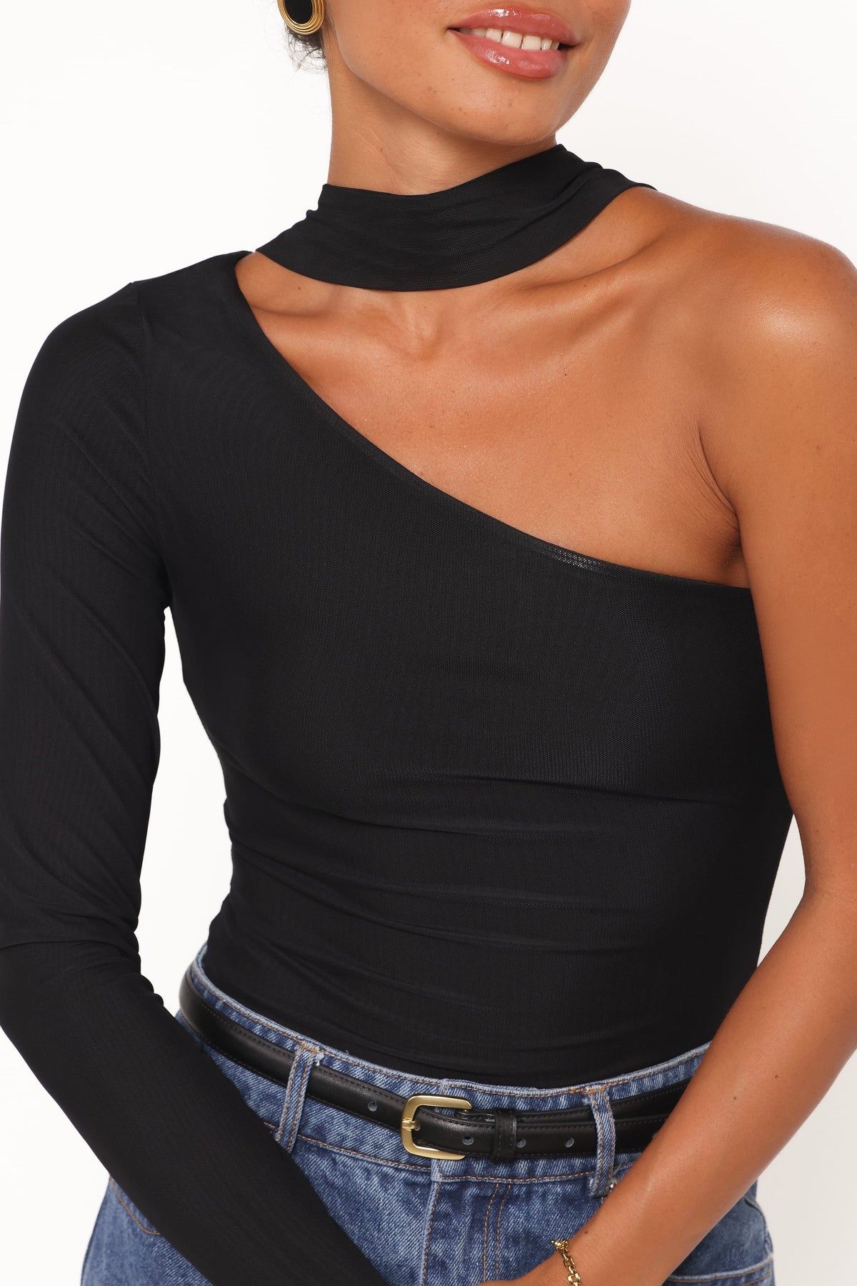 Carlie Mesh One Shoulder Top in Black – view 5 of 6