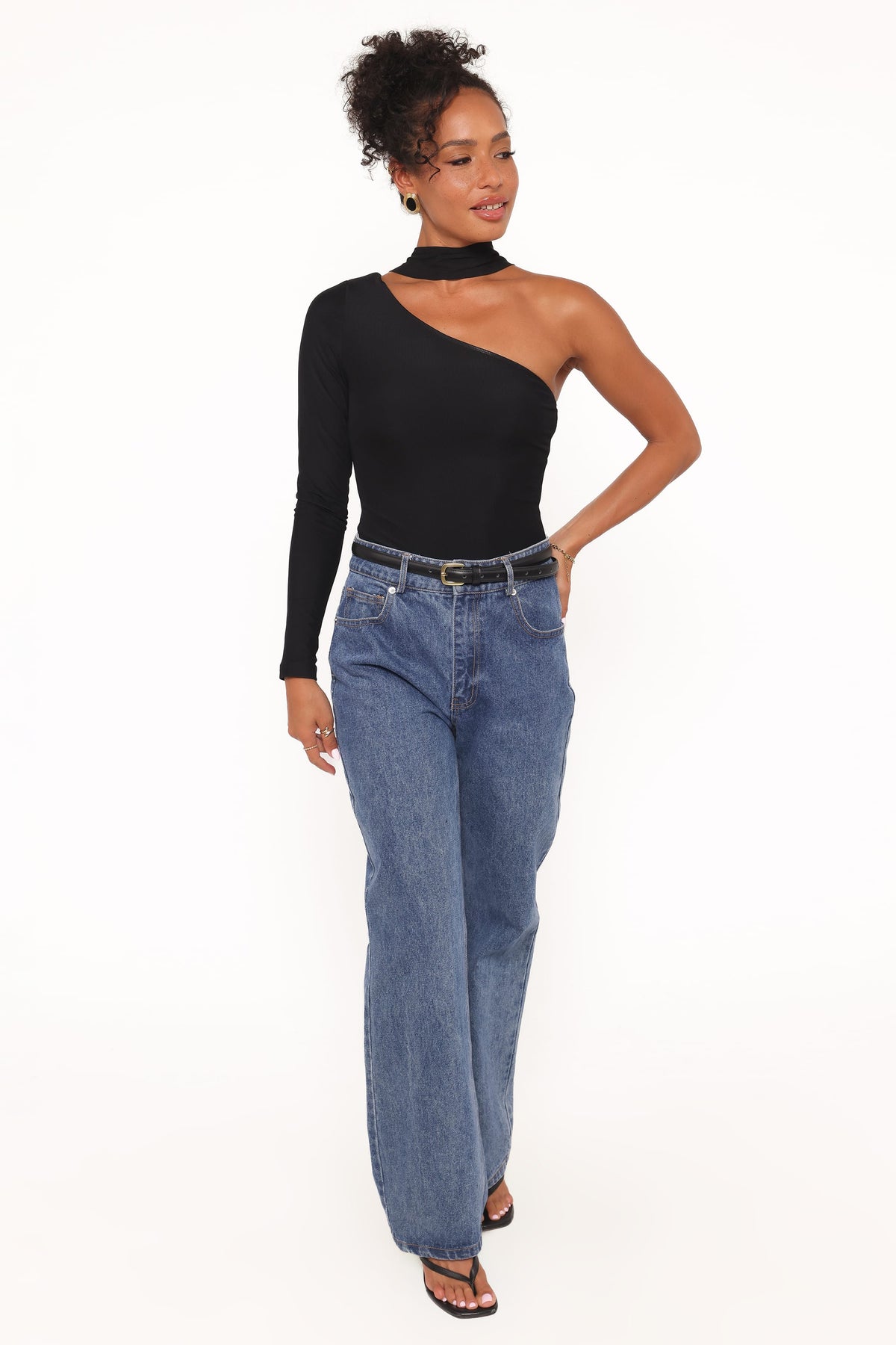 Carlie Mesh One Shoulder Top in Black – view 4 of 6