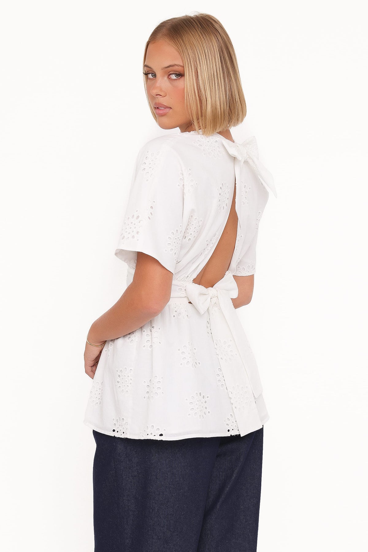 Carmel Tie Back Tunic Top in White Embroidery – view 5 of 8